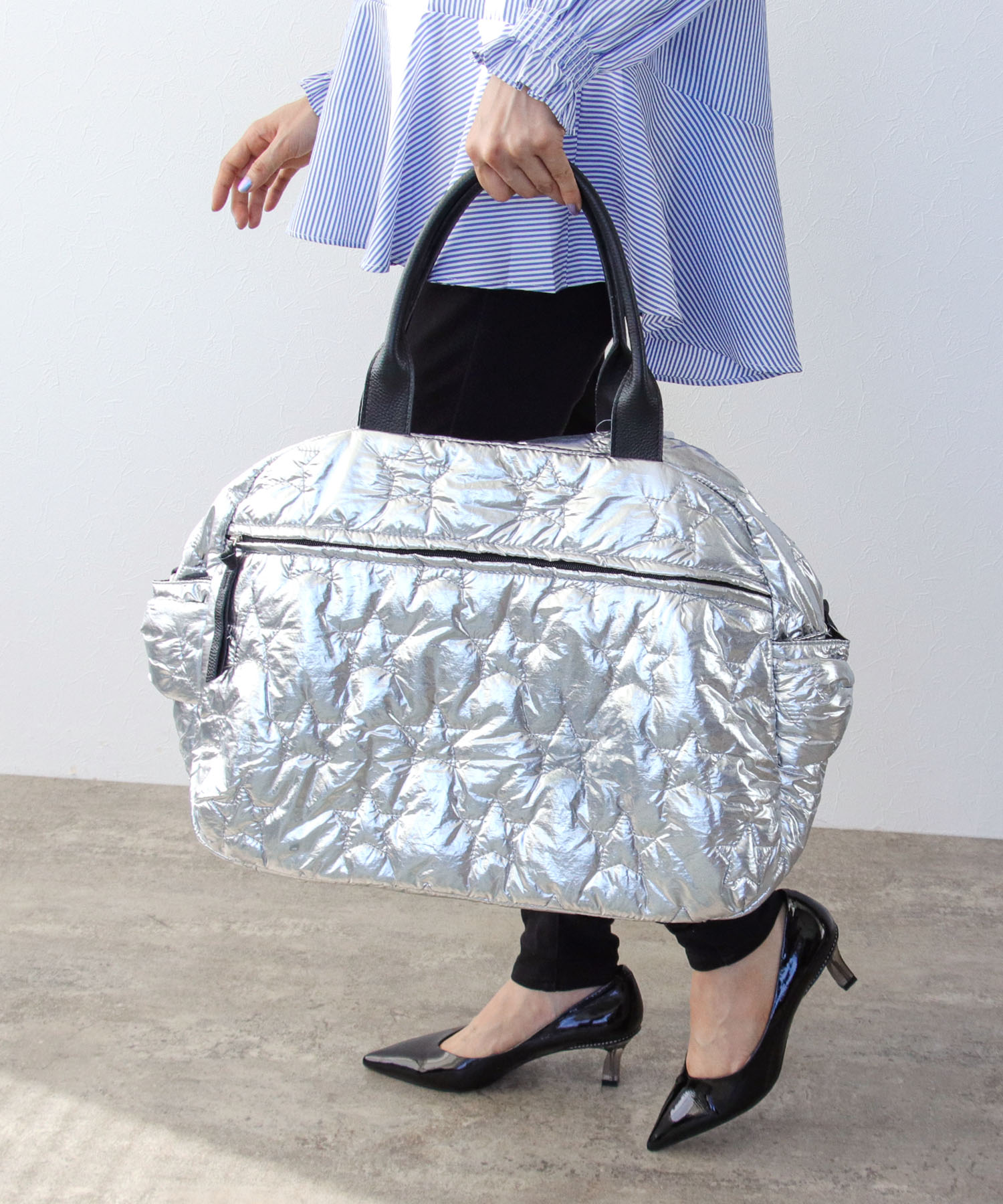 牛革×★キルティングBIGボストン