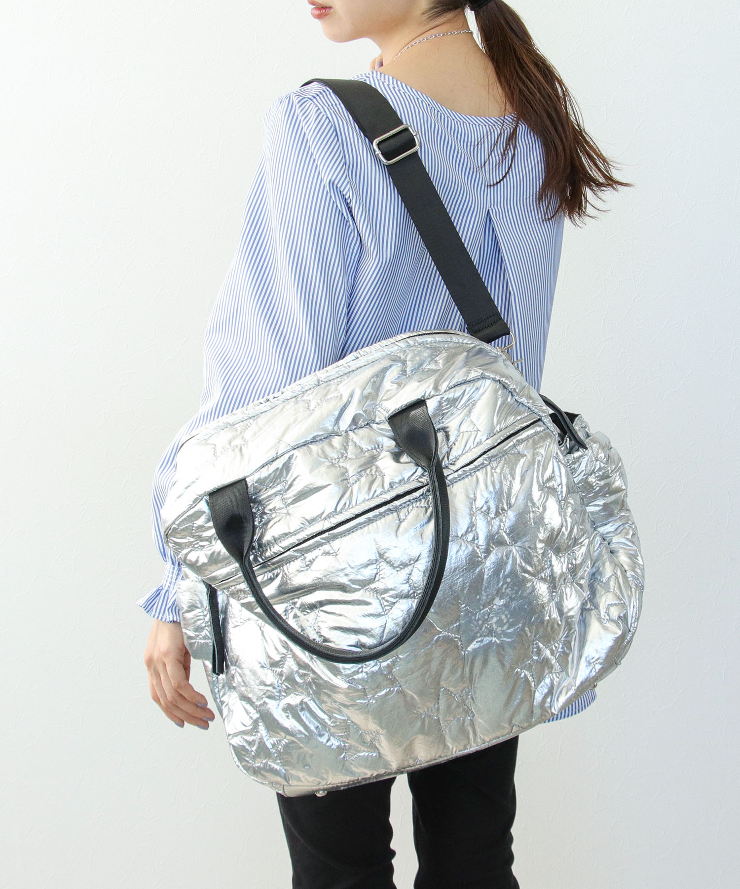 牛革×★キルティングBIGボストン