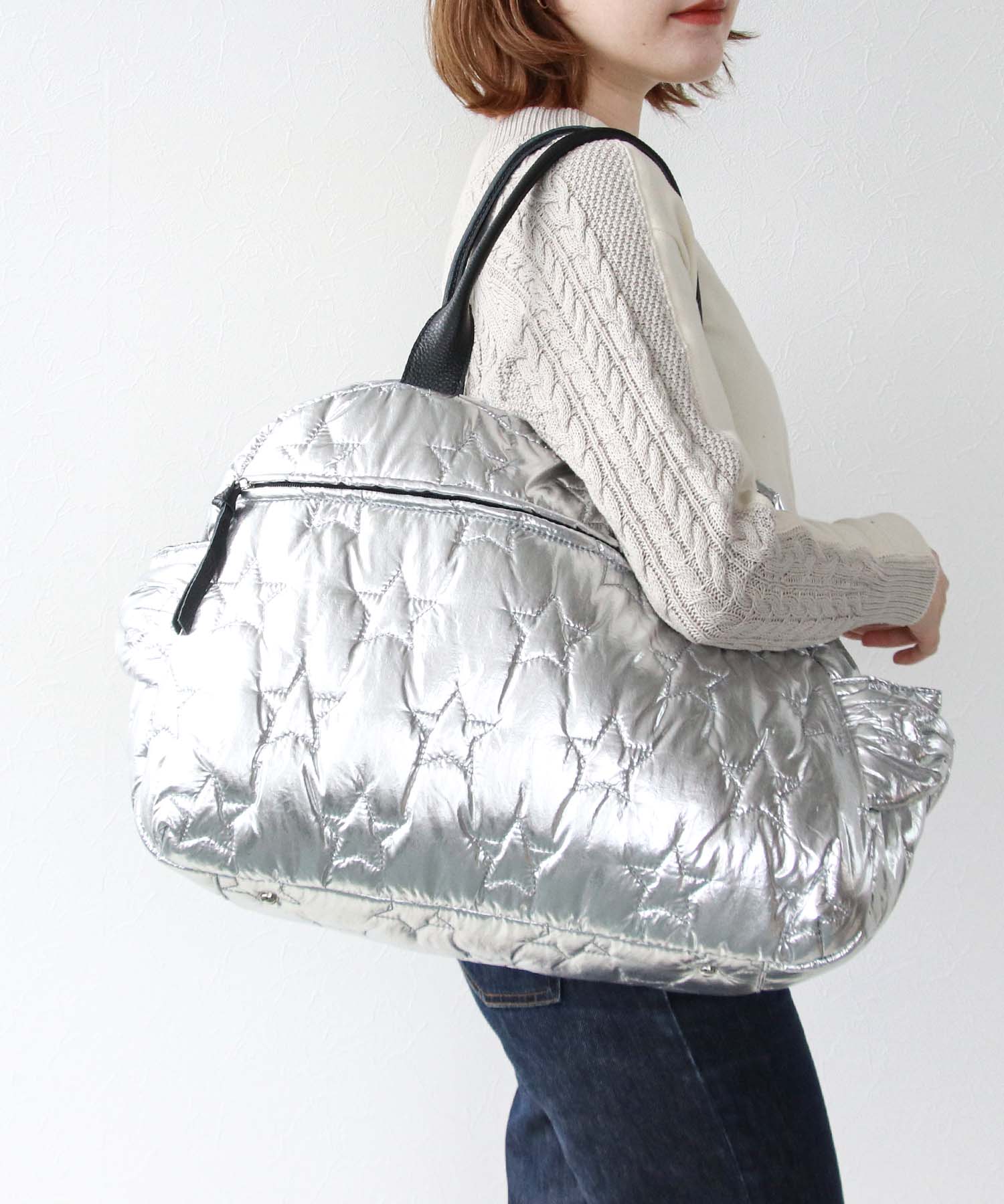 牛革×★キルティングBIGボストン