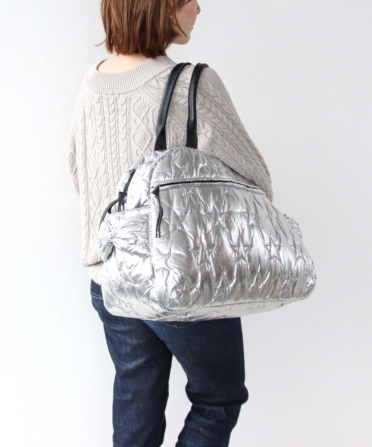 牛革×★キルティングBIGボストン