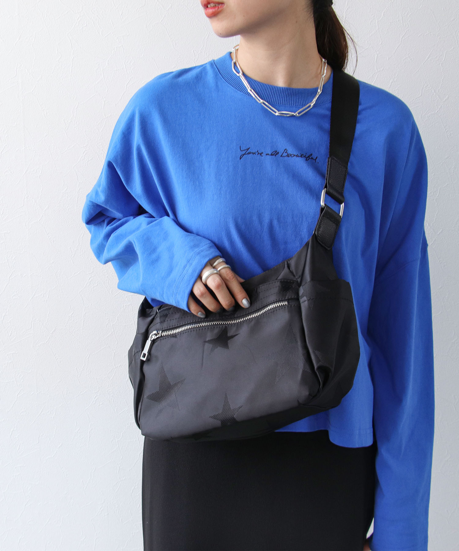 牛革×ブラックスターナイロンミニショルダー