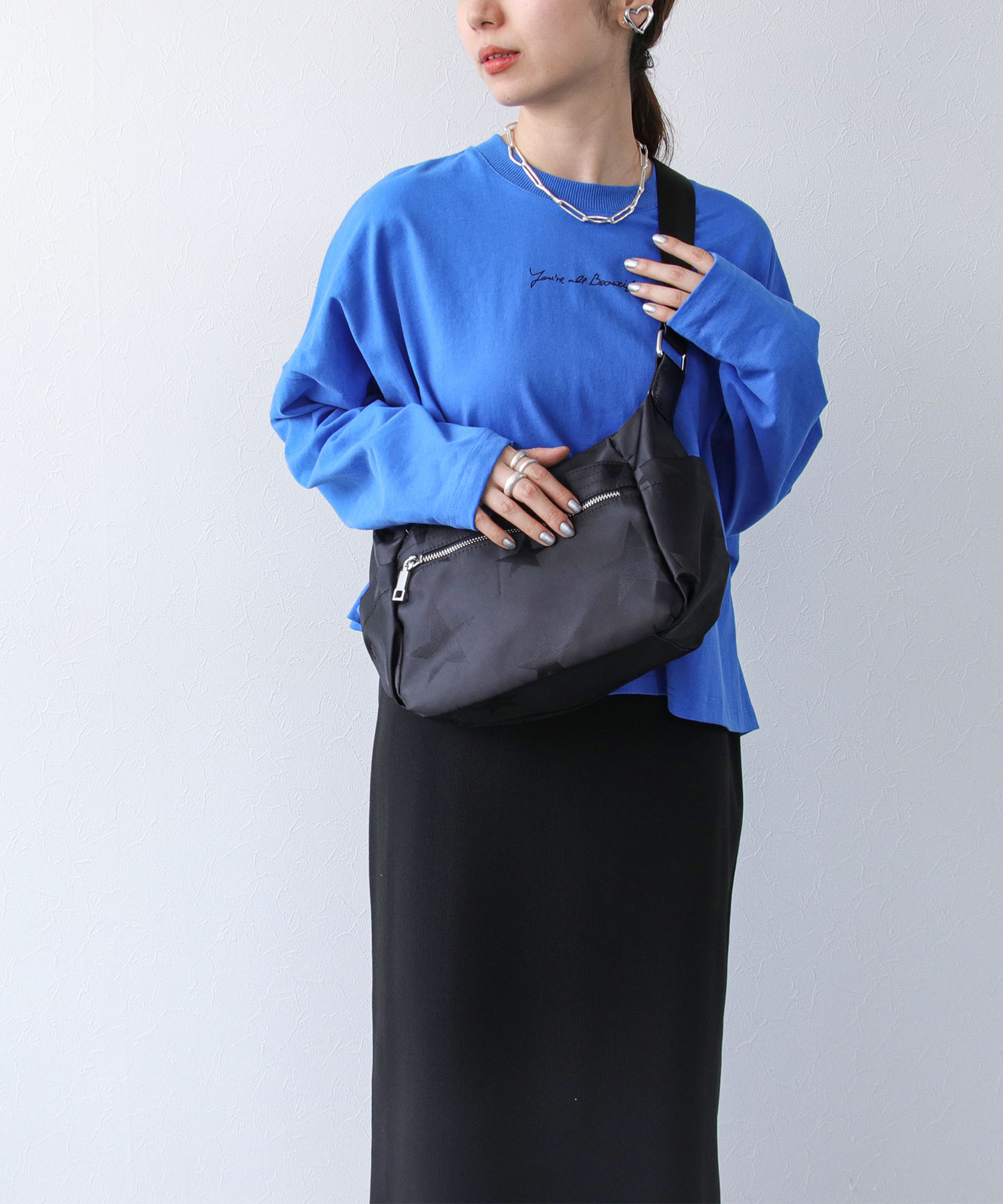 牛革×ブラックスターナイロンミニショルダー