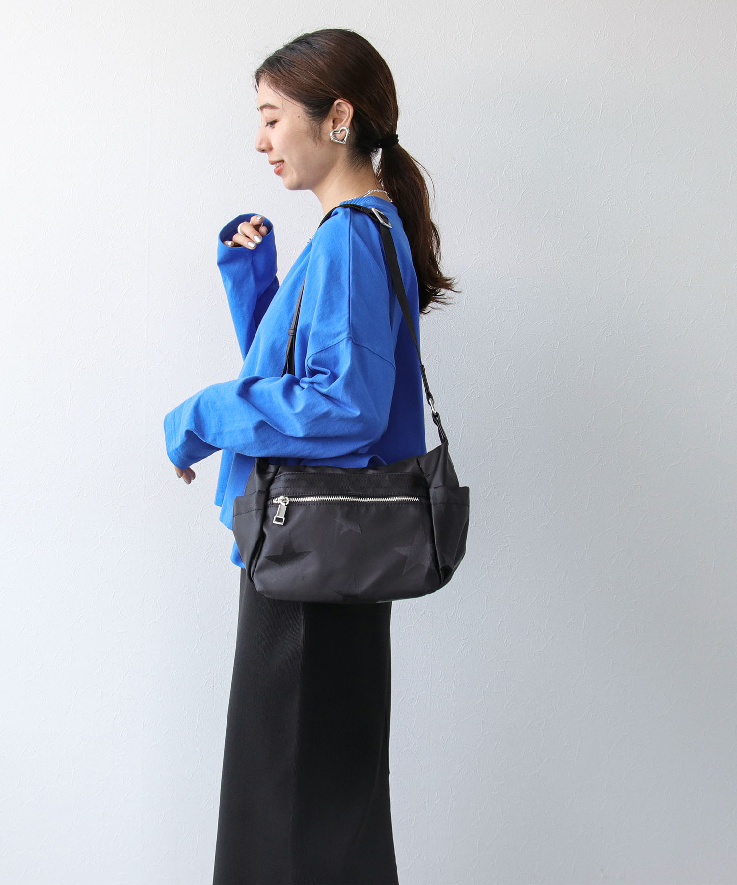 牛革×ブラックスターナイロンミニショルダー