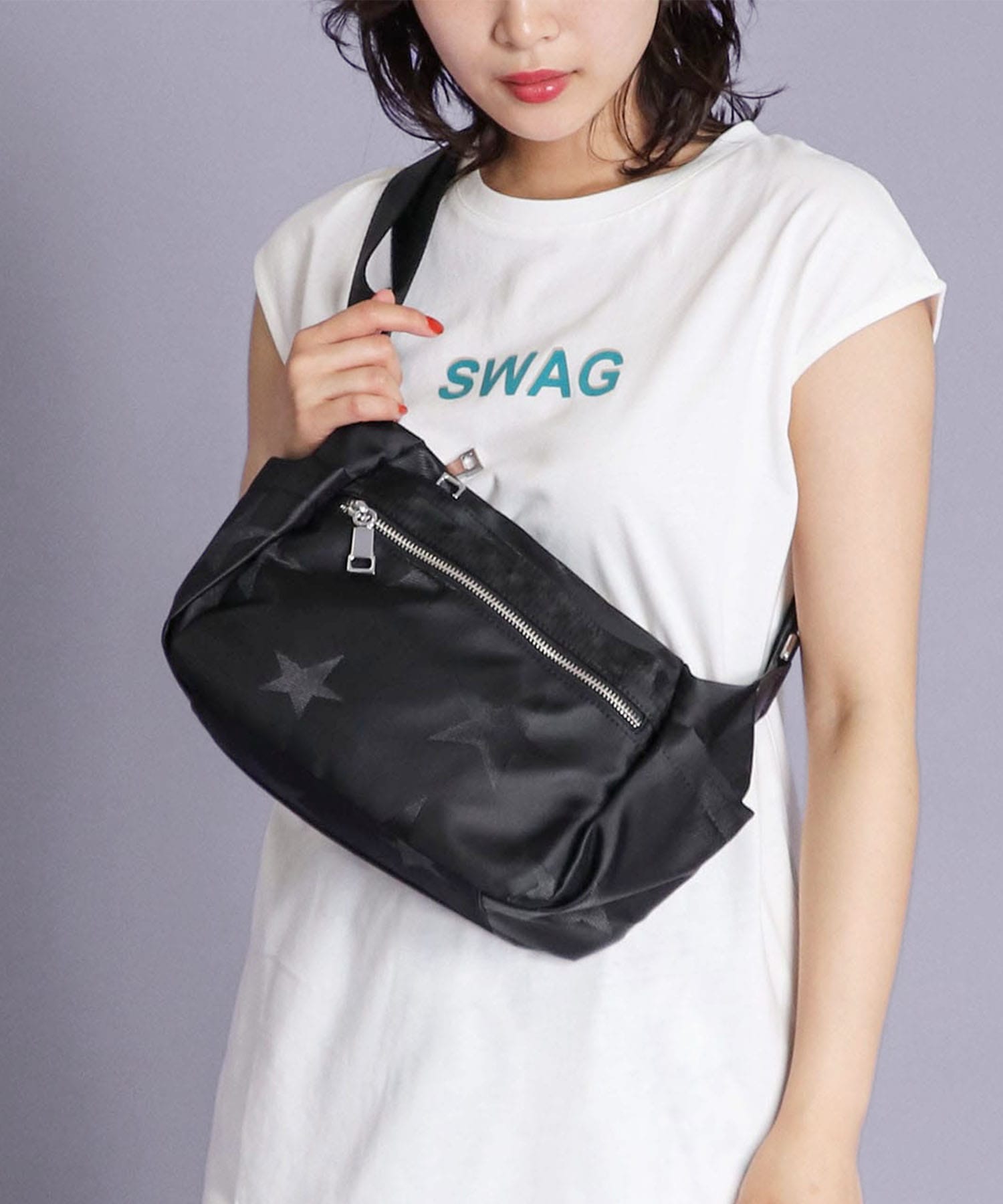 牛革×ブラックスターナイロンミニショルダー