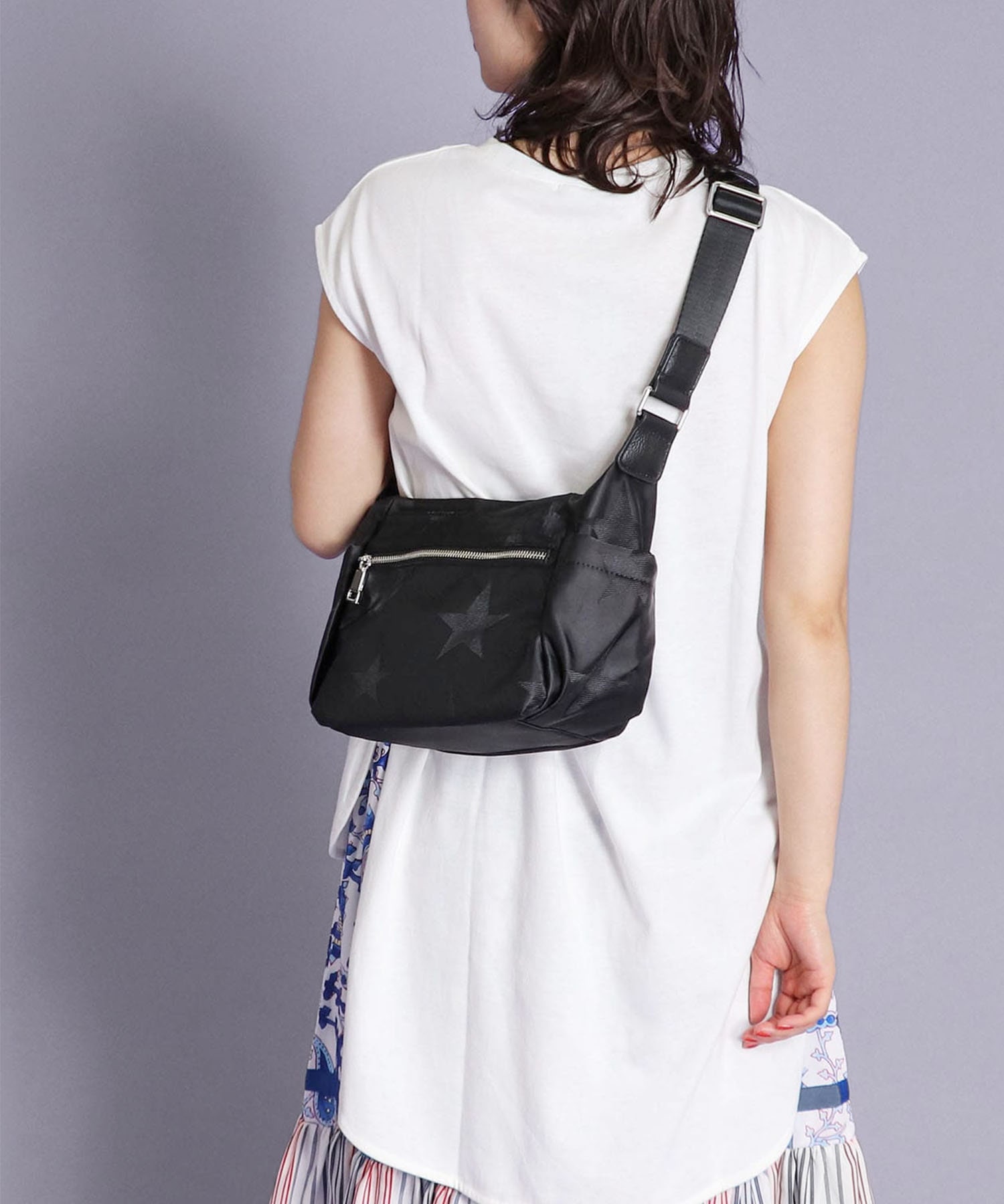 牛革×ブラックスターナイロンミニショルダー