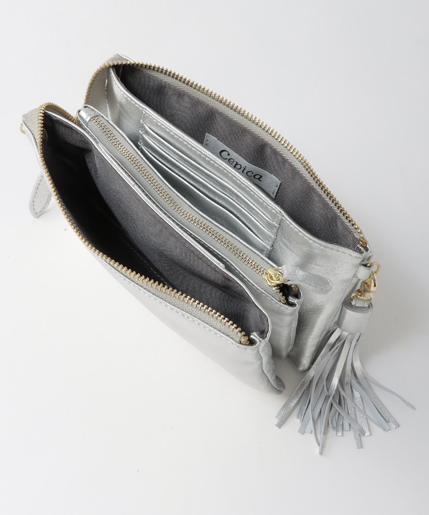 ラムレザータッセル付お財布ショルダー