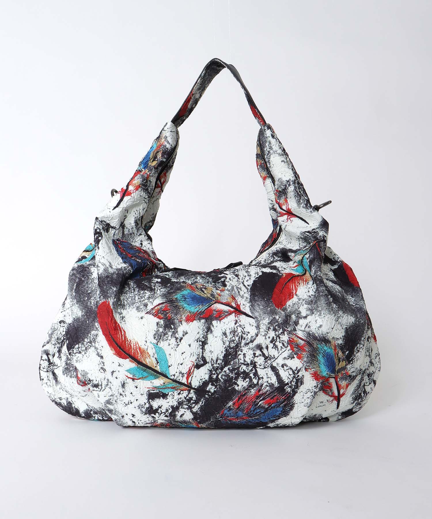 牛革×フェザープリントビッグバッグ