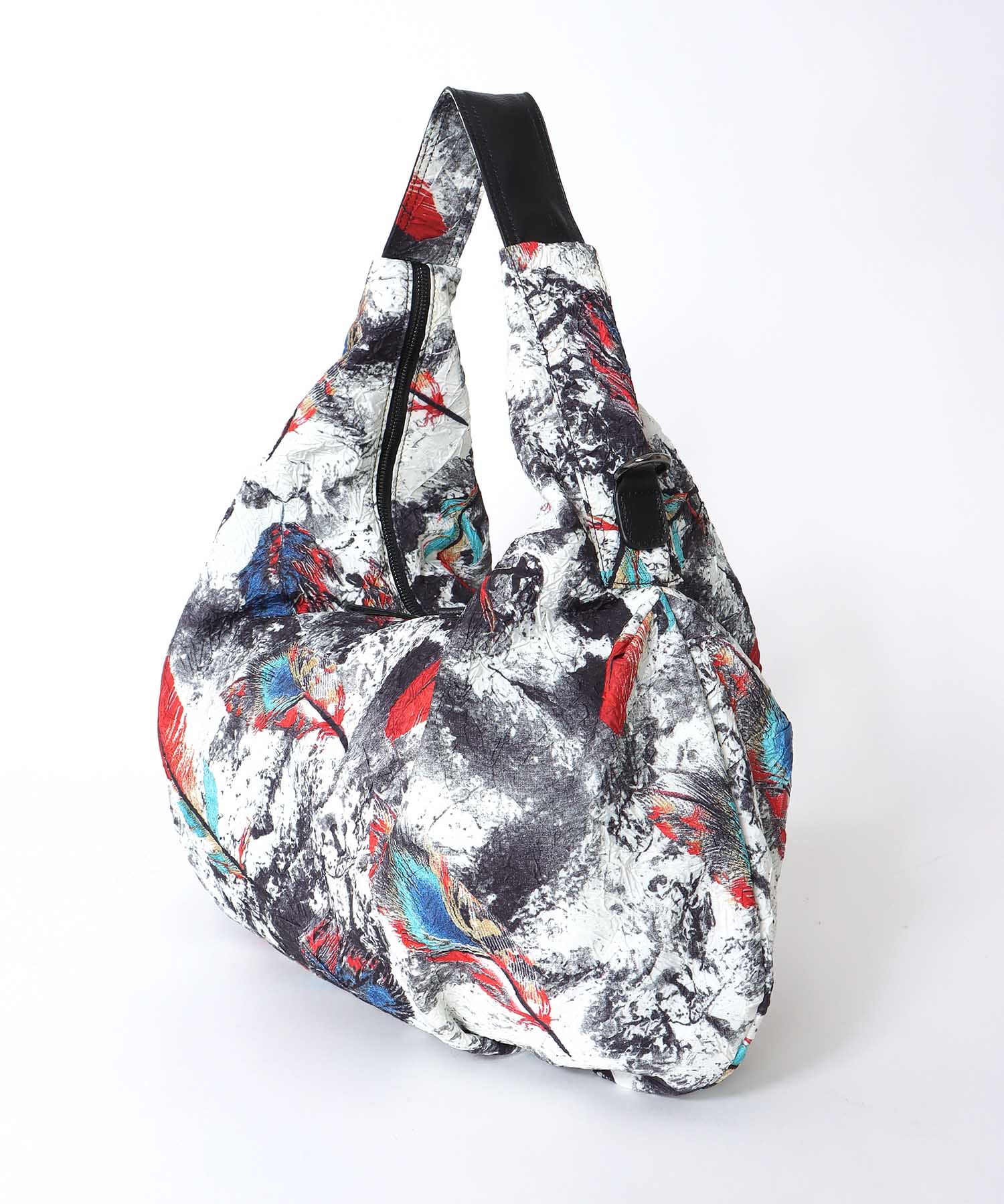 牛革×フェザープリントビッグバッグ