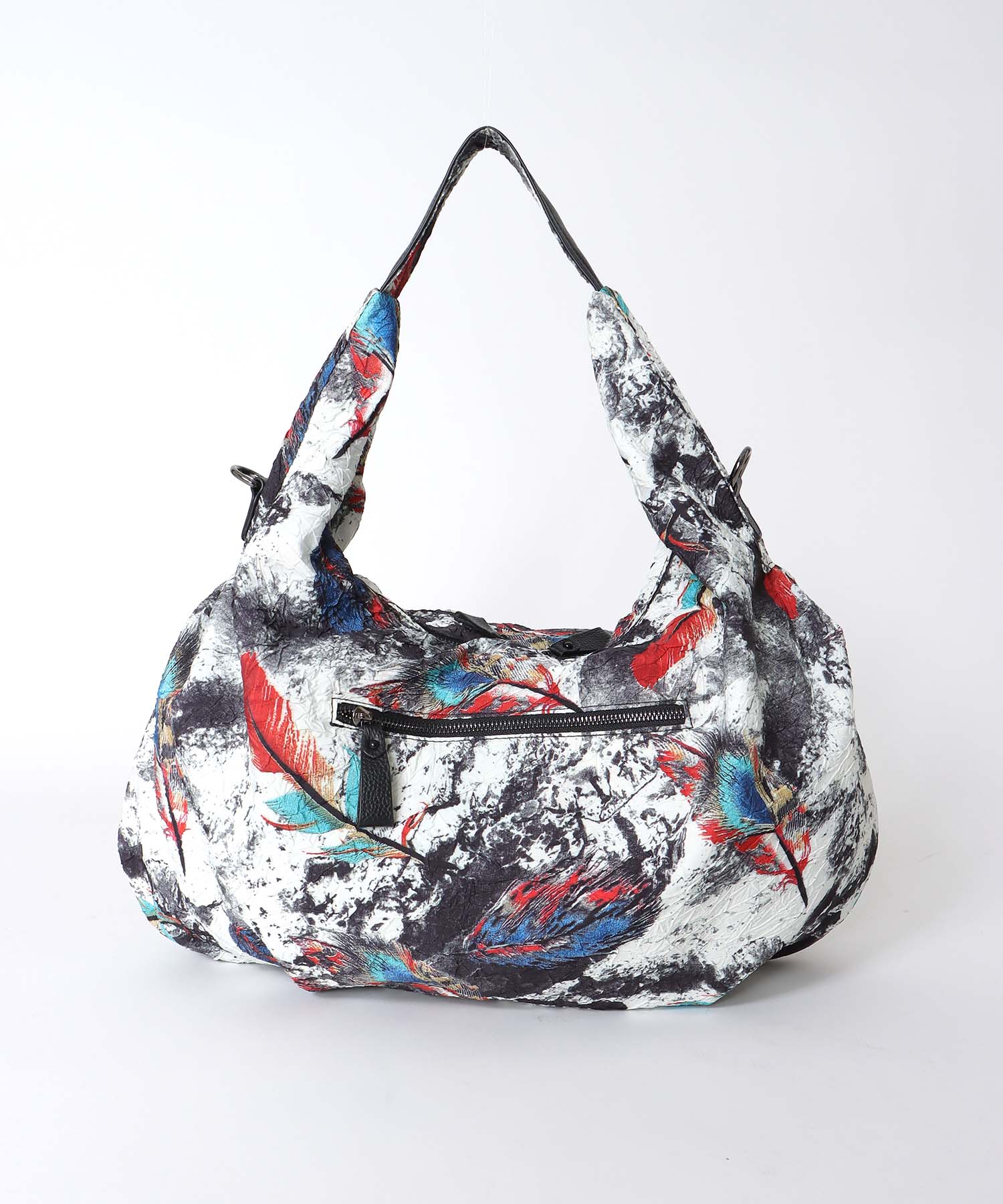 牛革×フェザープリントビッグバッグ