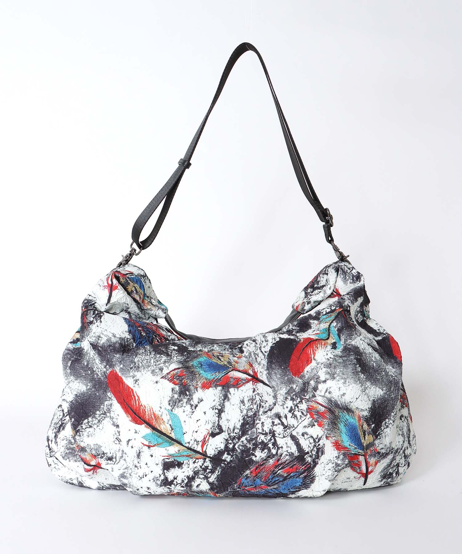 牛革×フェザープリントビッグバッグ