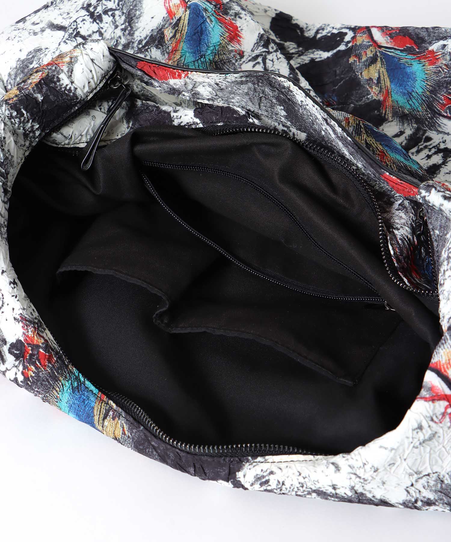 牛革×フェザープリントビッグバッグ