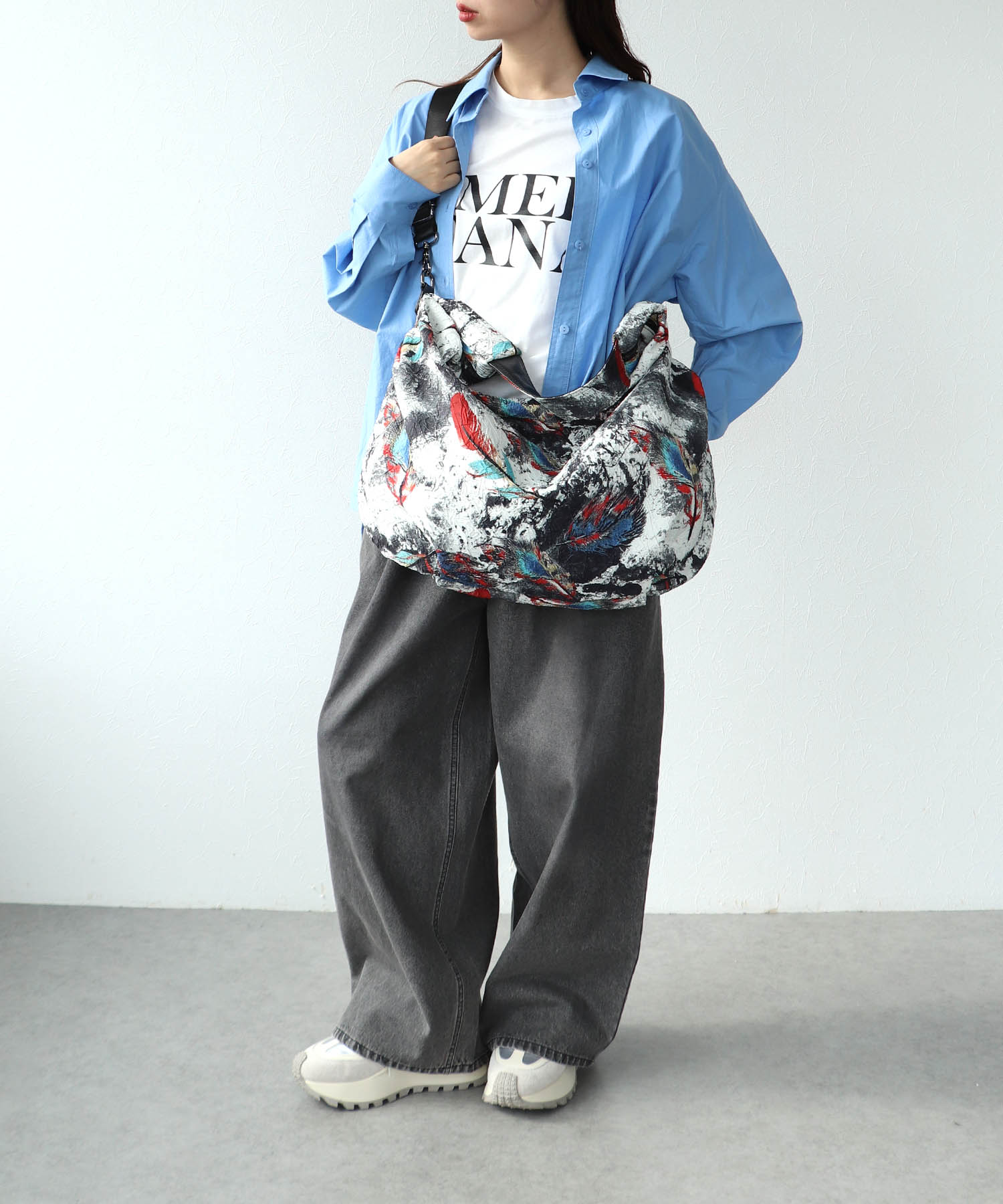 牛革×フェザープリントビッグバッグ