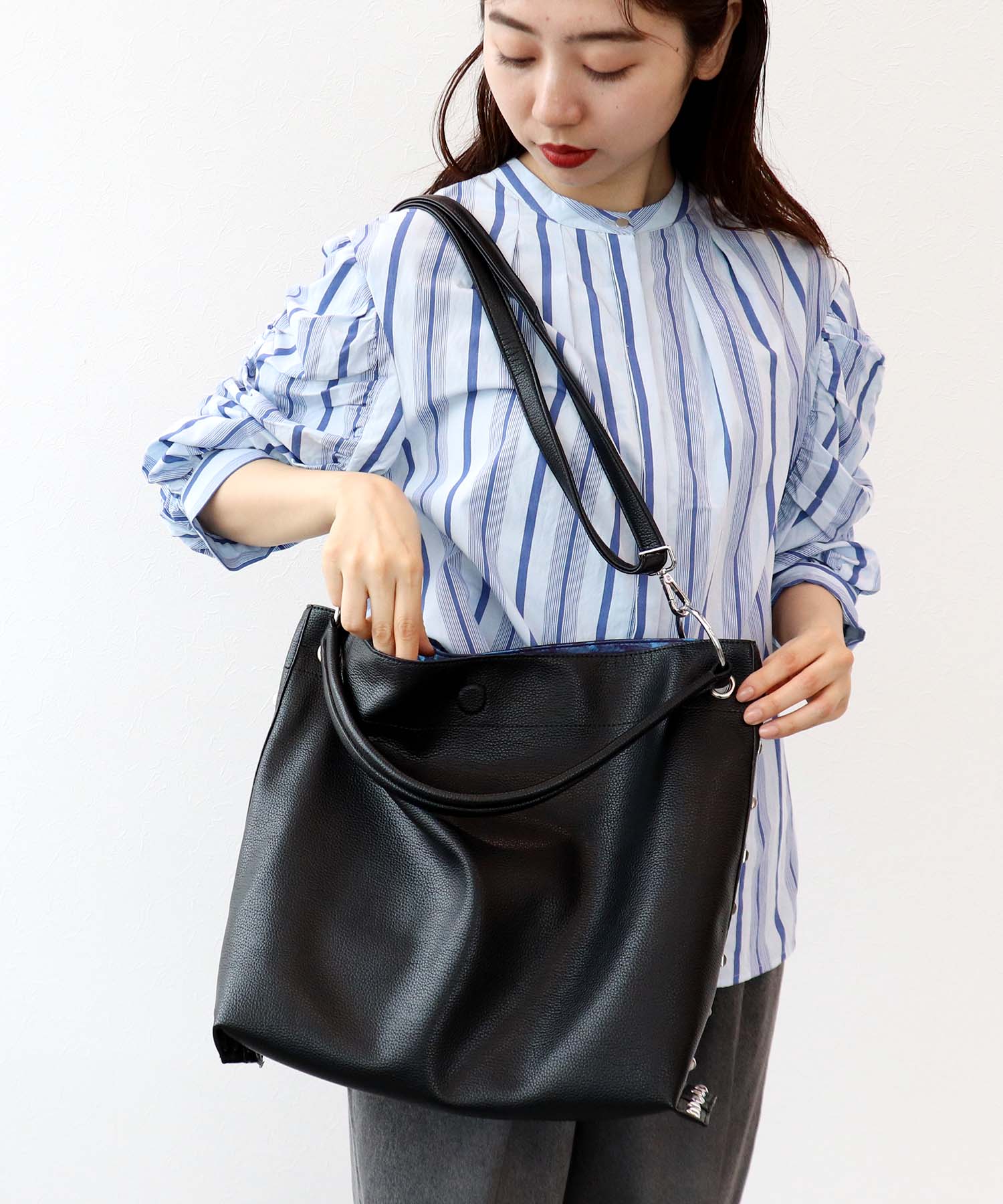 合皮×プリントリバーシブルトート