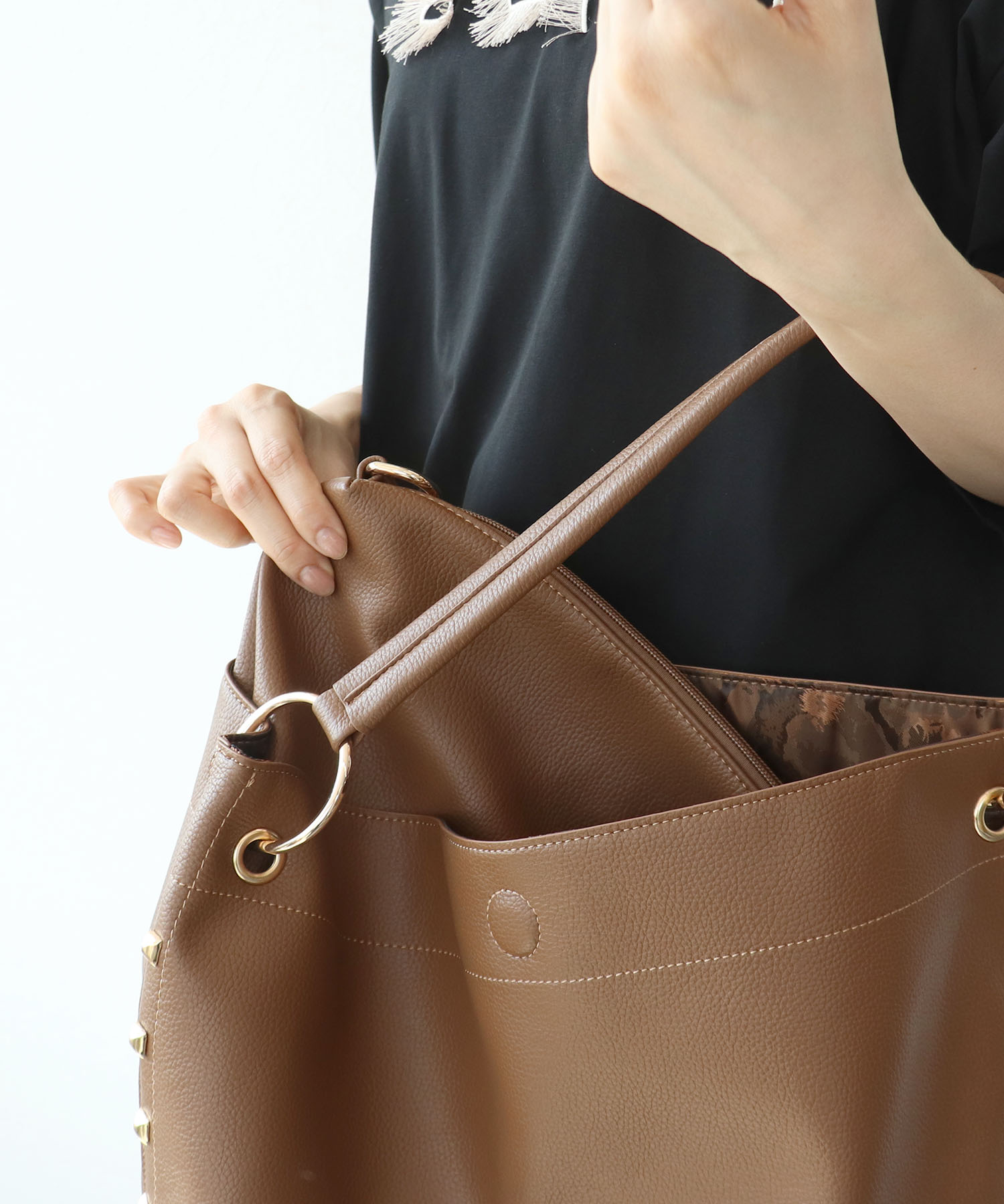 合皮×プリントリバーシブルトート