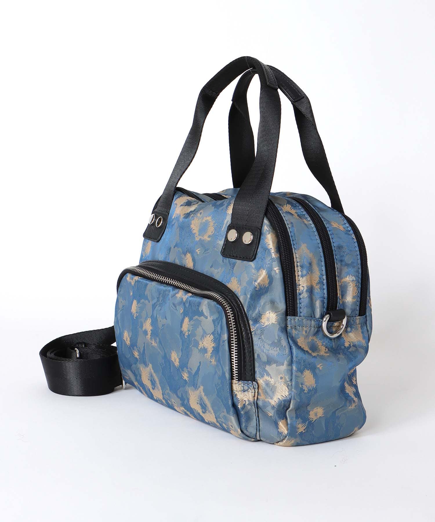 ナイロンジャガードプリントラウンドミニボストン