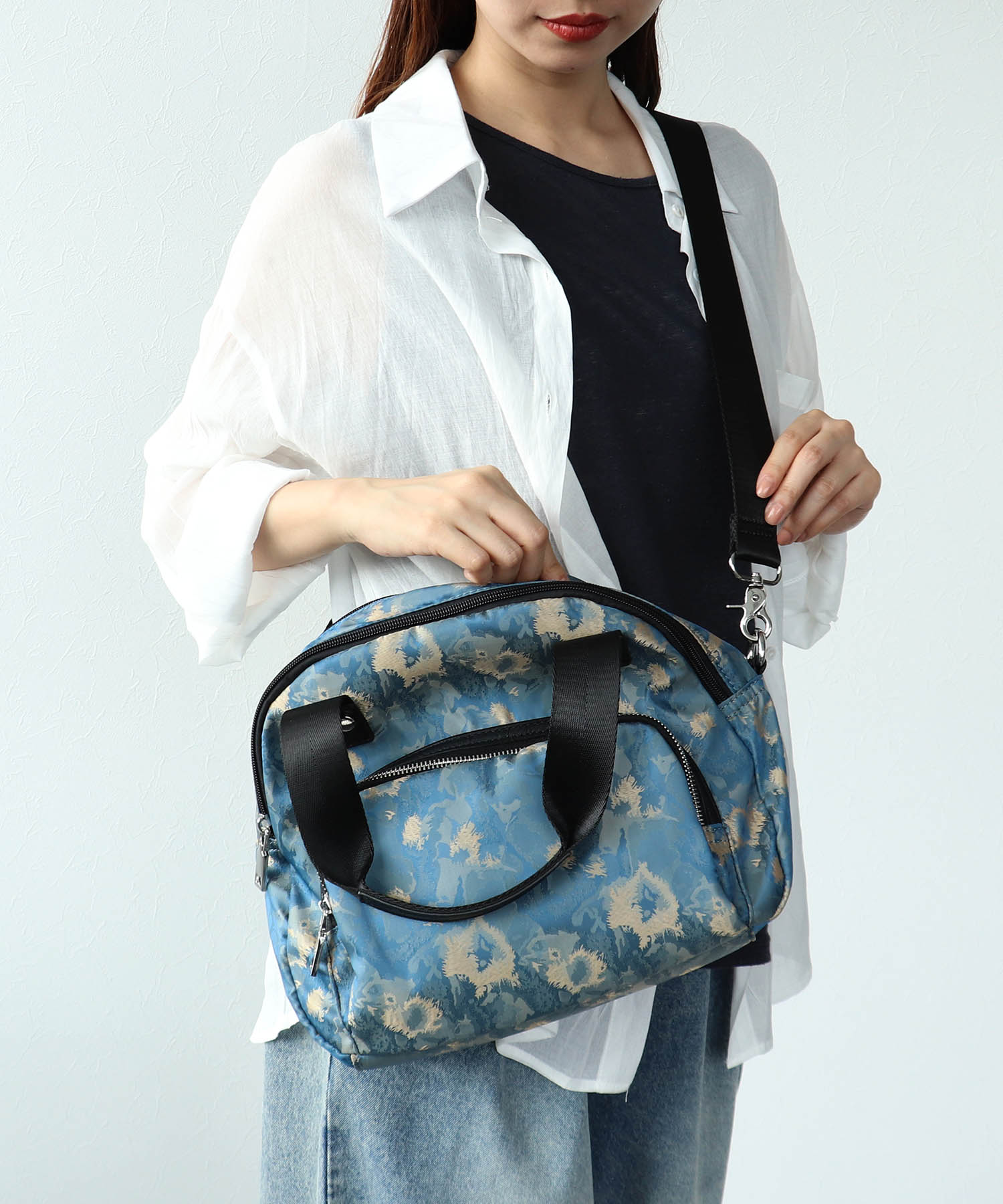 ナイロンジャガードプリントラウンドミニボストン