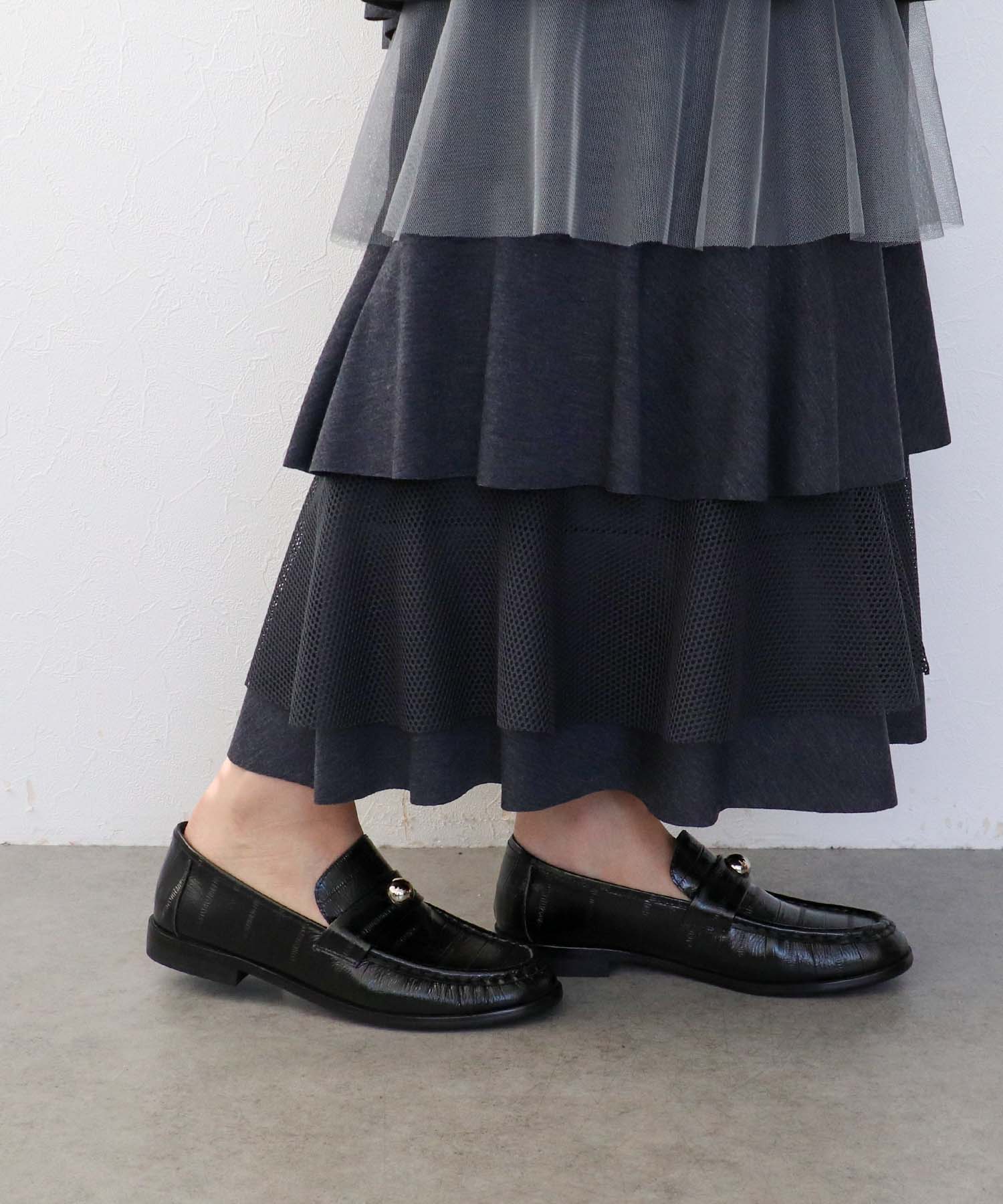 牛革クロコ型押しローファー