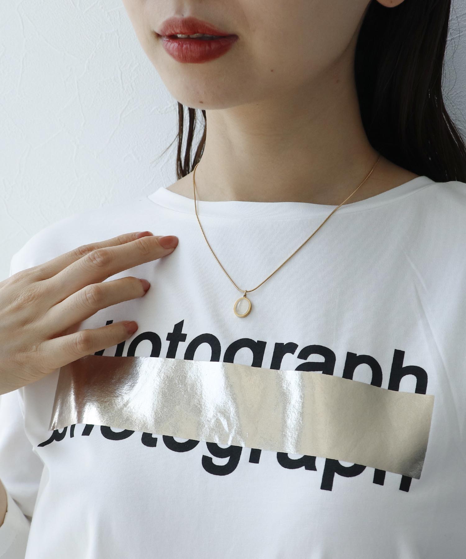 ストーンラウンドステンレスネックレス