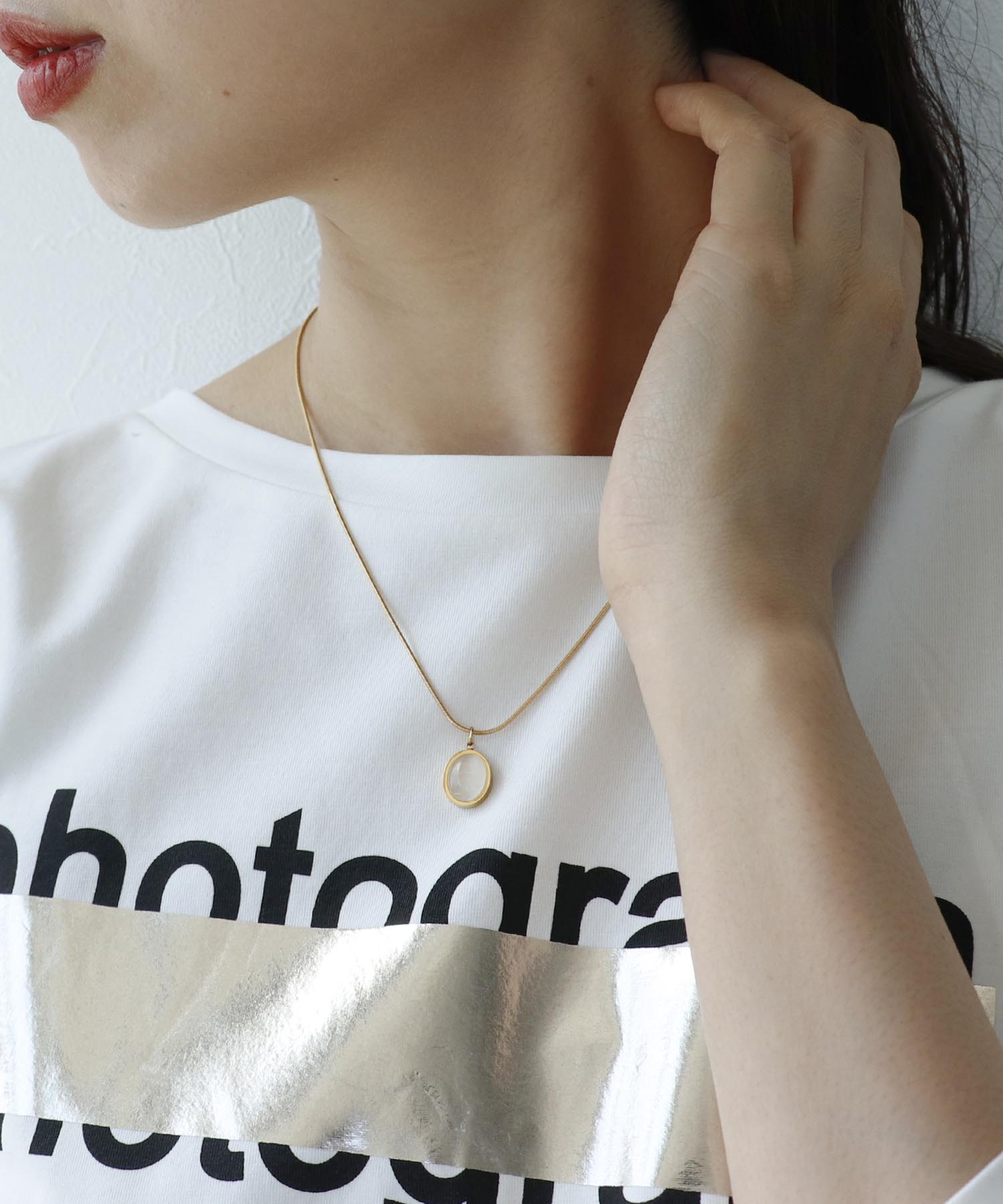 ストーンラウンドステンレスネックレス