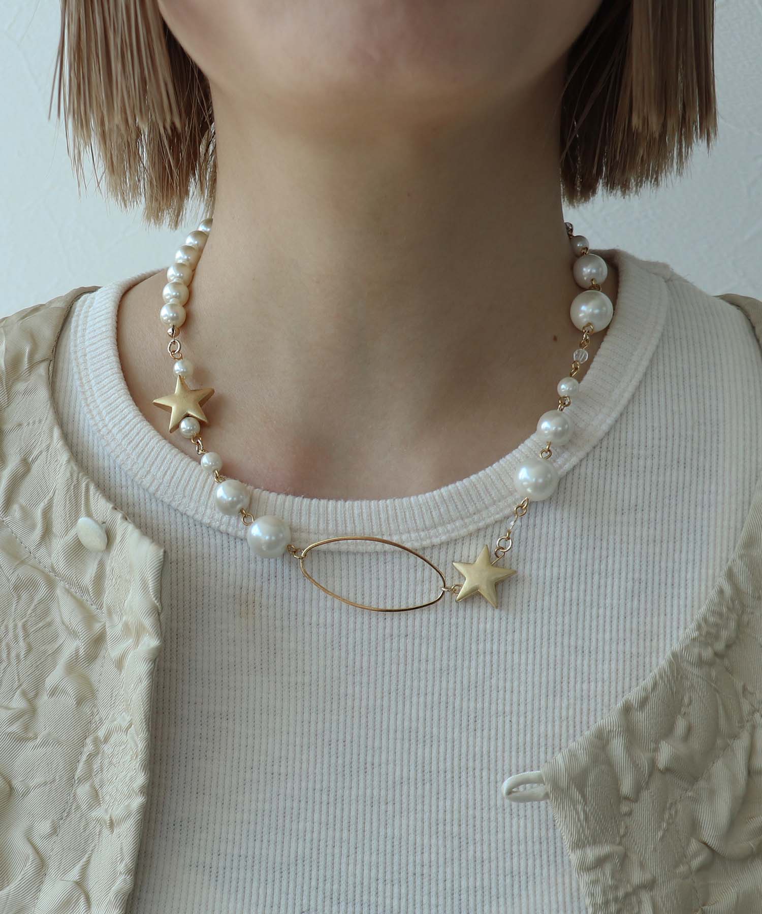パール×スターMIXネックレス