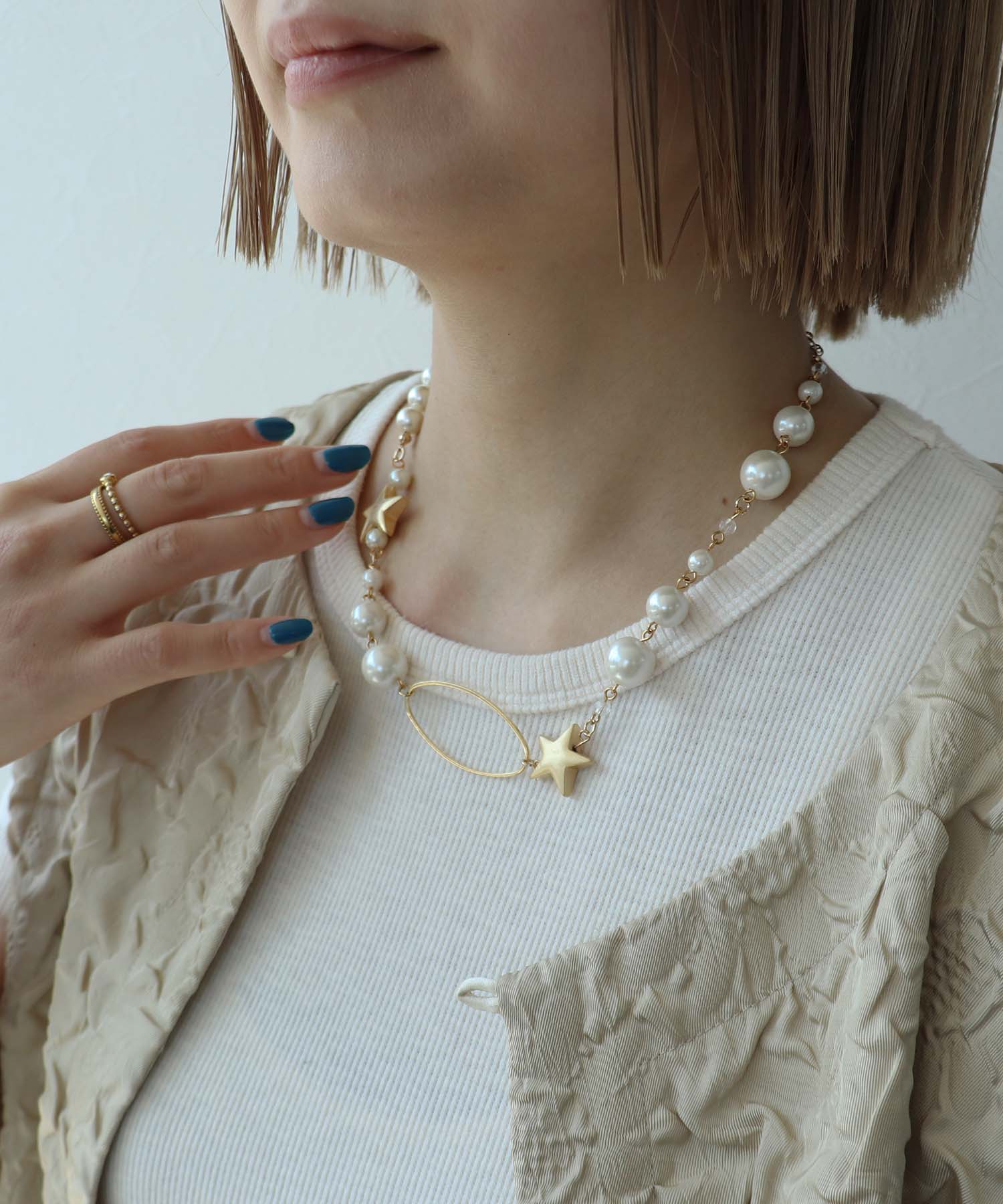 パール×スターMIXネックレス