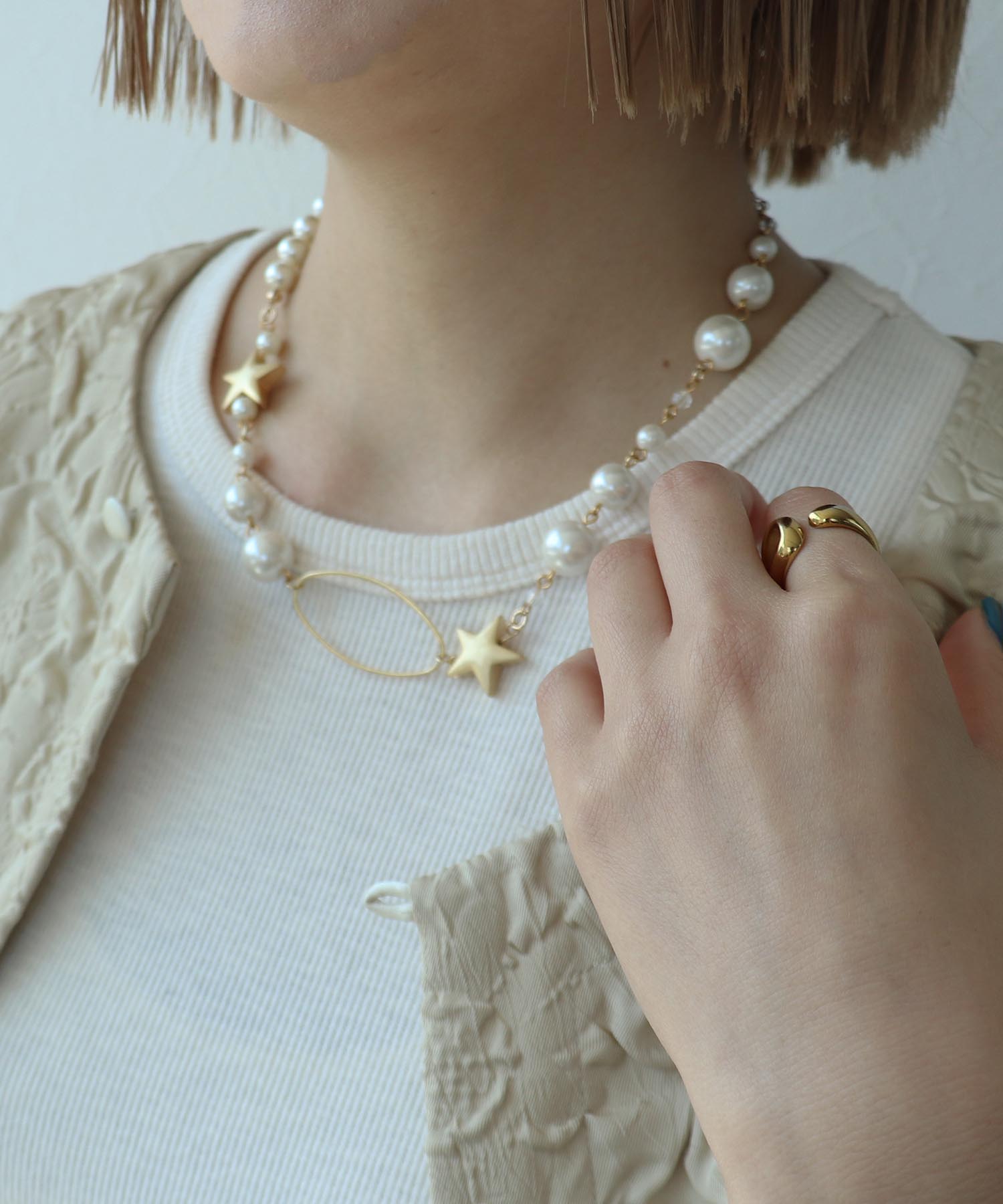 パール×スターMIXネックレス