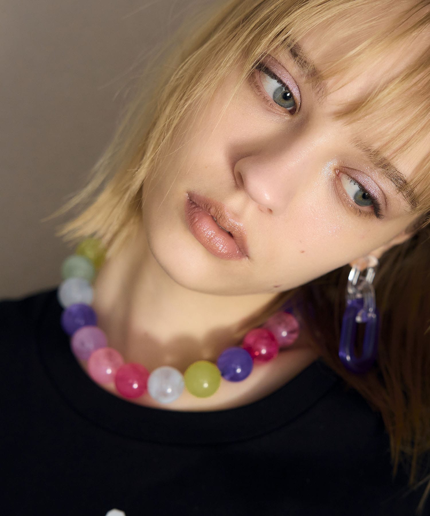 20mmクリアマーブルカラーボールネックレス