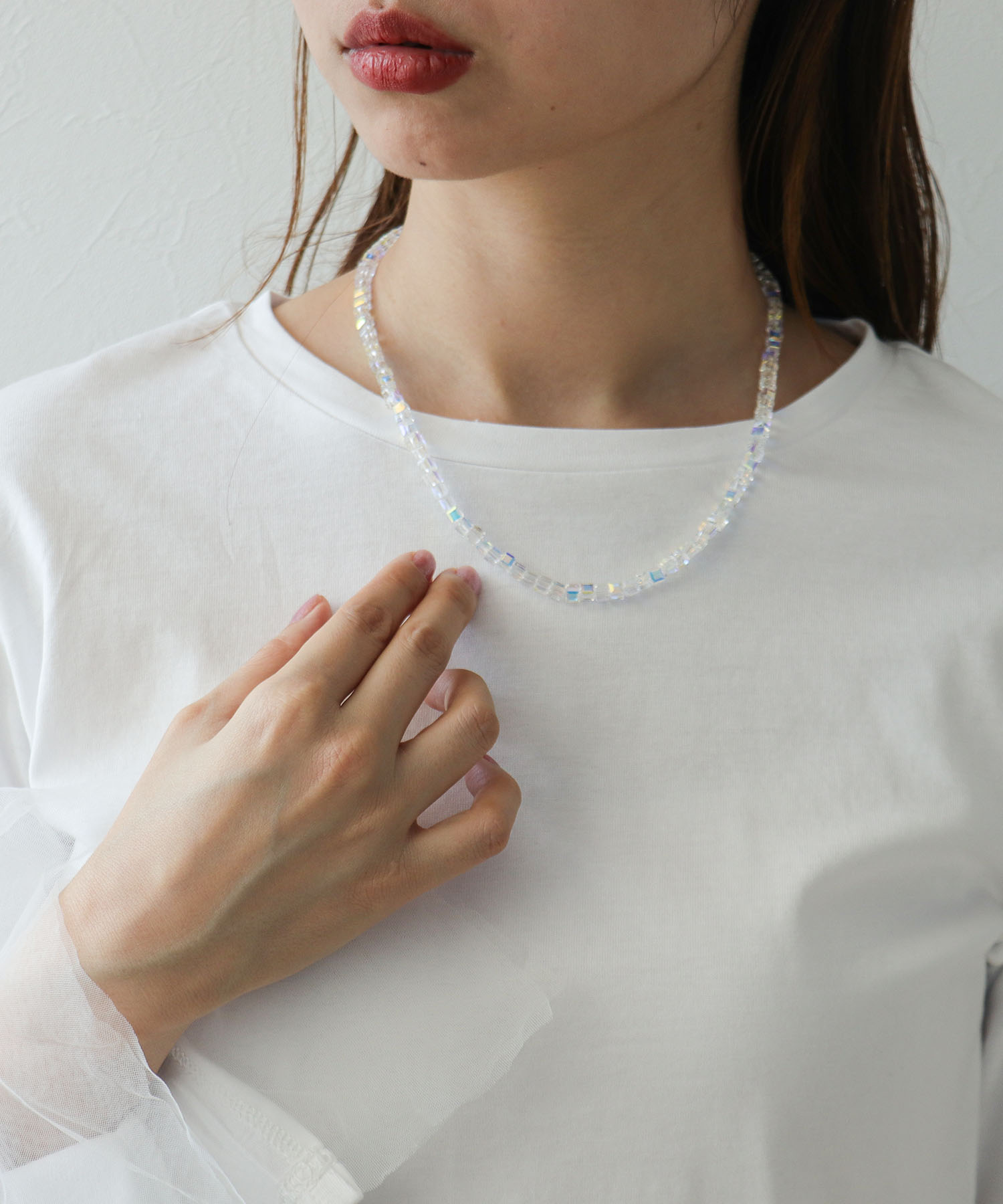 オーロラビーズステンレスネックレス