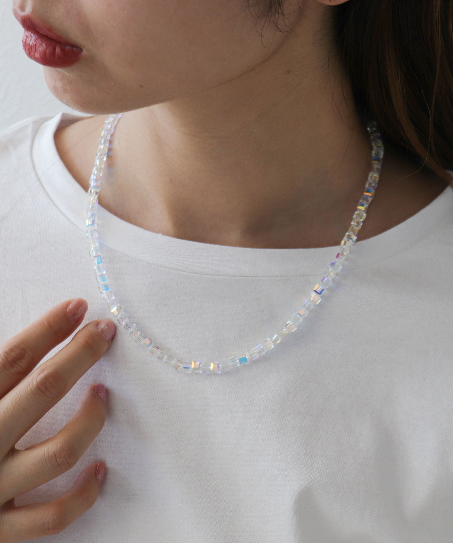 オーロラビーズステンレスネックレス