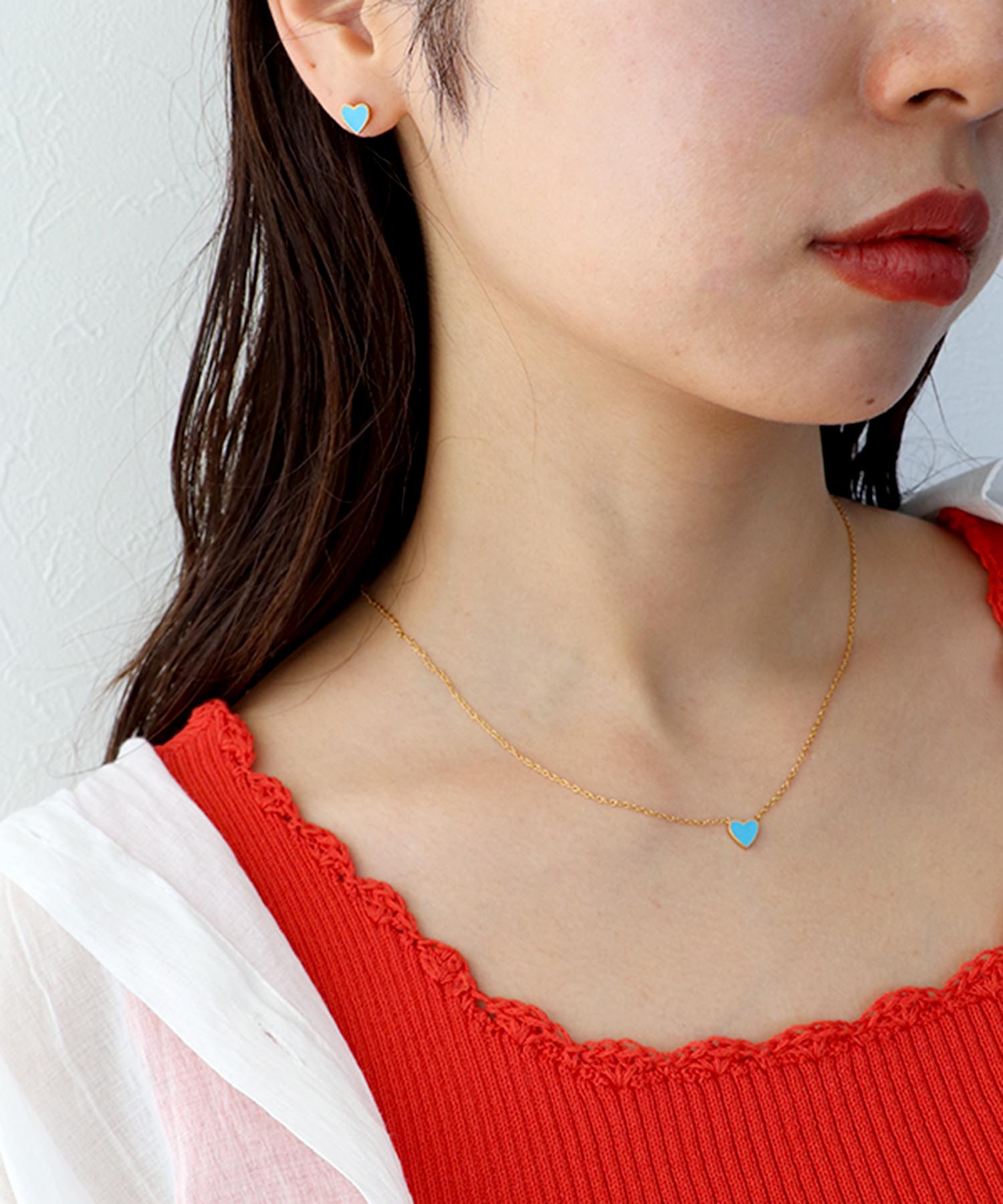 カラーミニハートステンレスネックレス