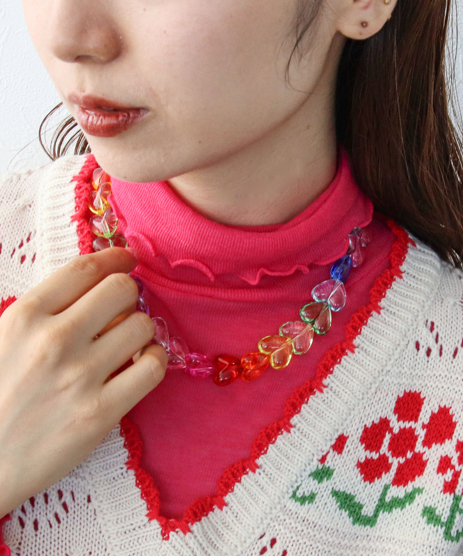 レインボーハートネックレス