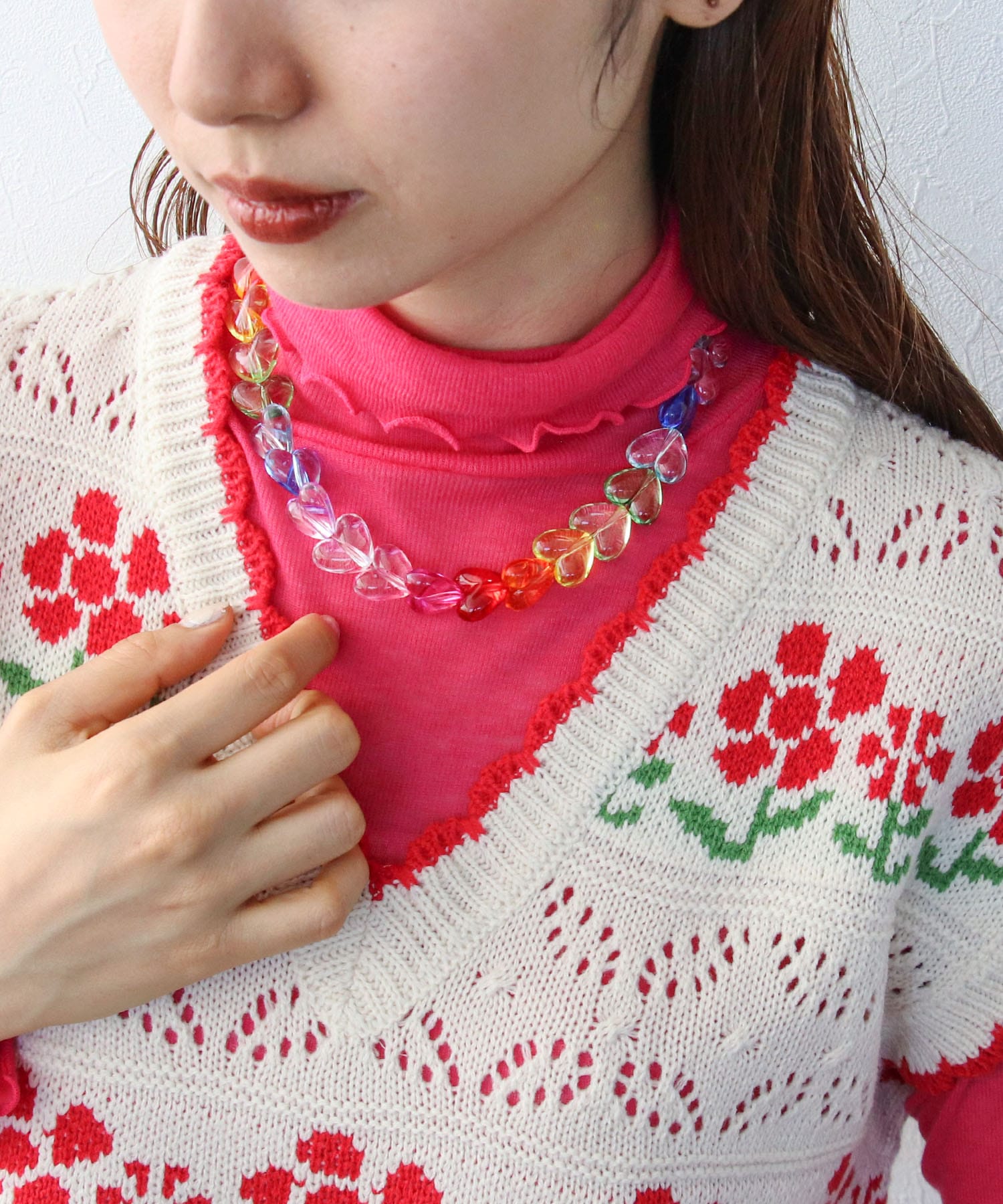 レインボーハートネックレス