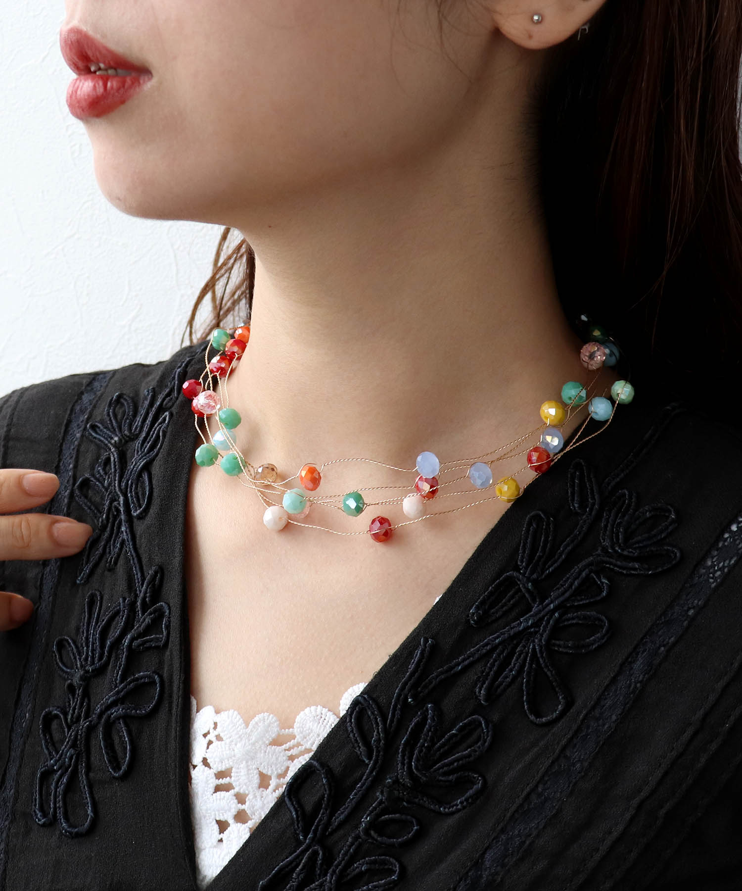 カラフルビーズワイヤーネックレス