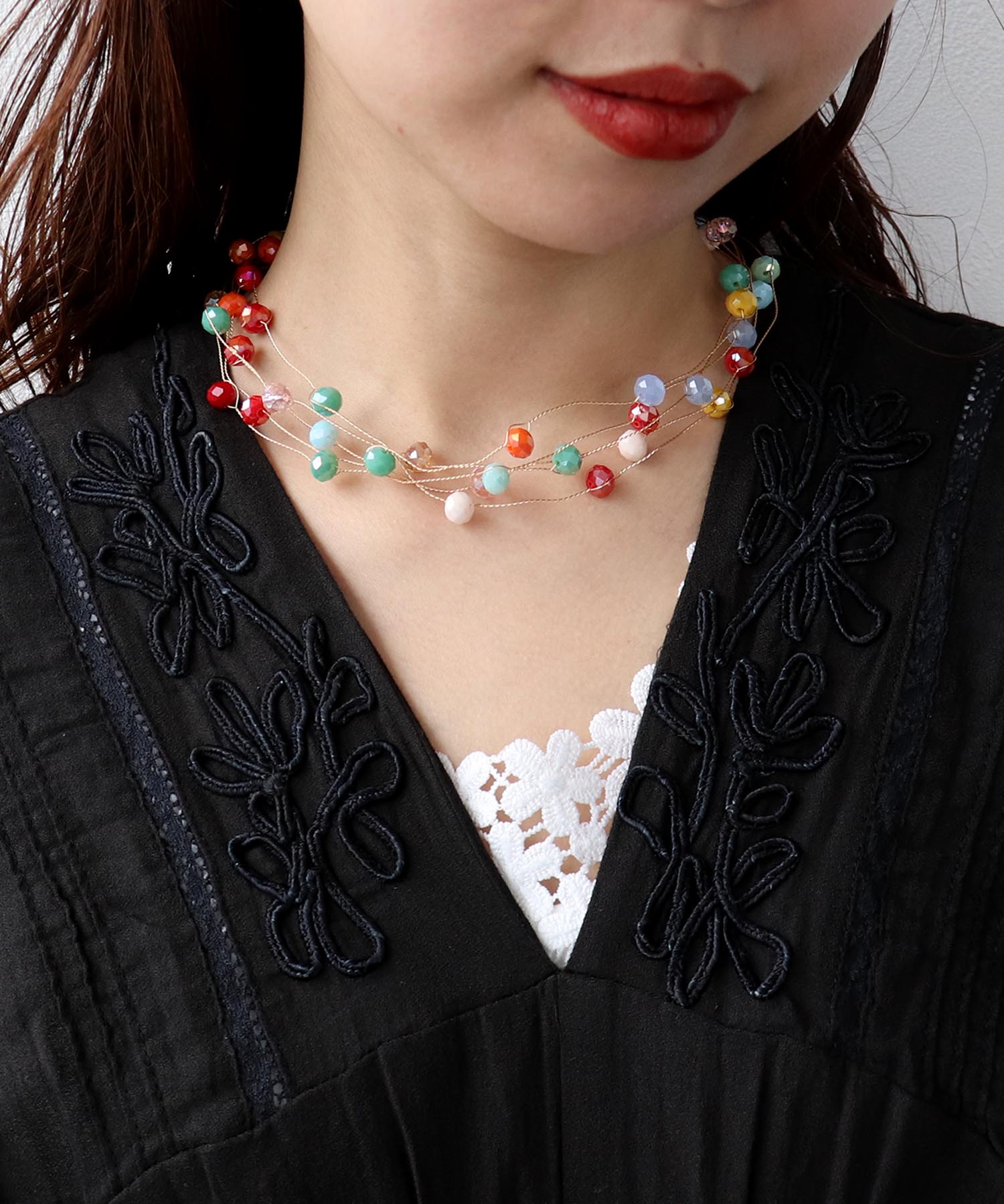 カラフルビーズワイヤーネックレス