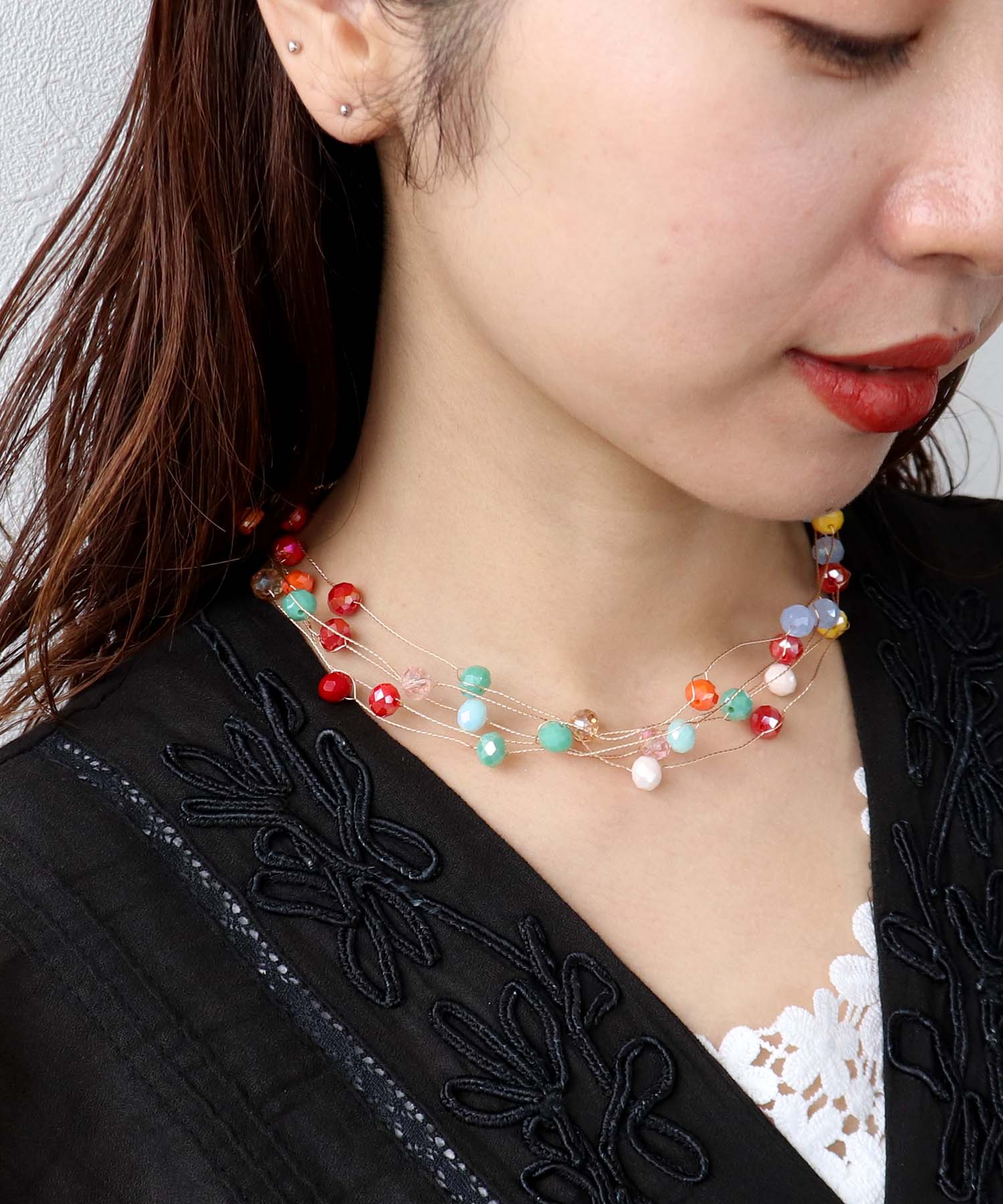 カラフルビーズワイヤーネックレス