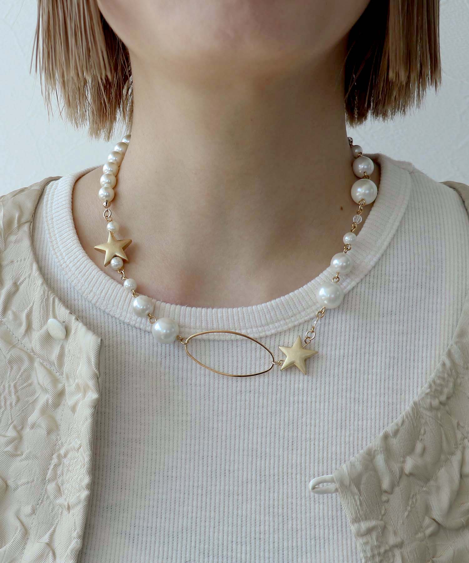 パール×スターMIXネックレス