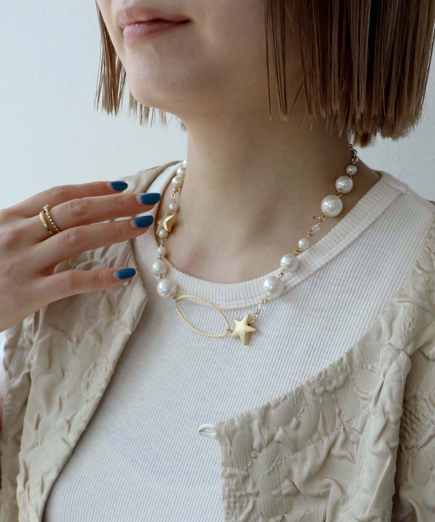 パール×スターMIXネックレス