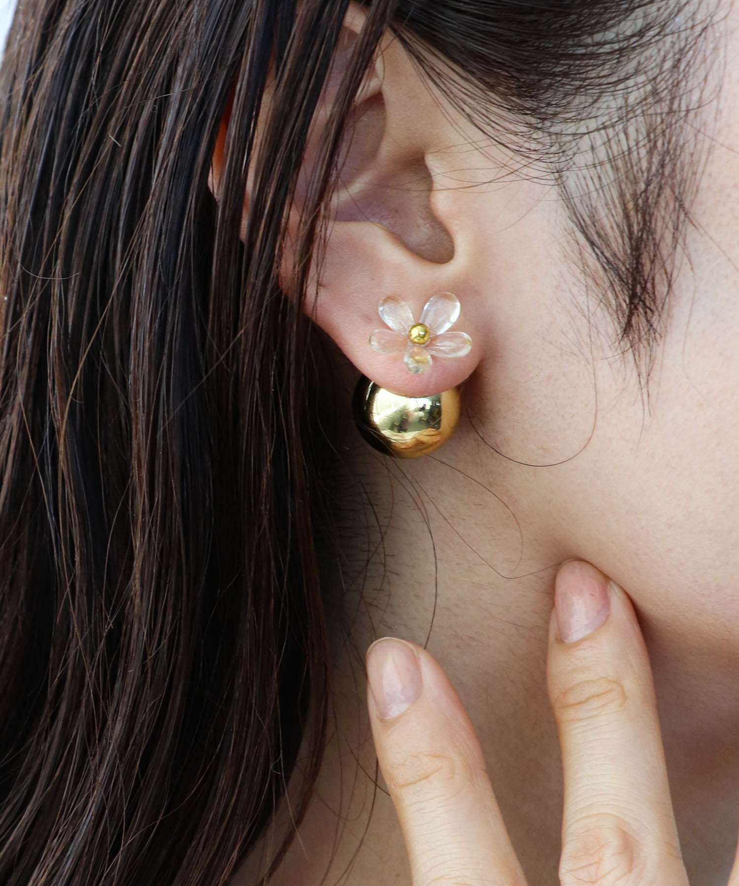 クリアフラワーバックキャッチピアス
