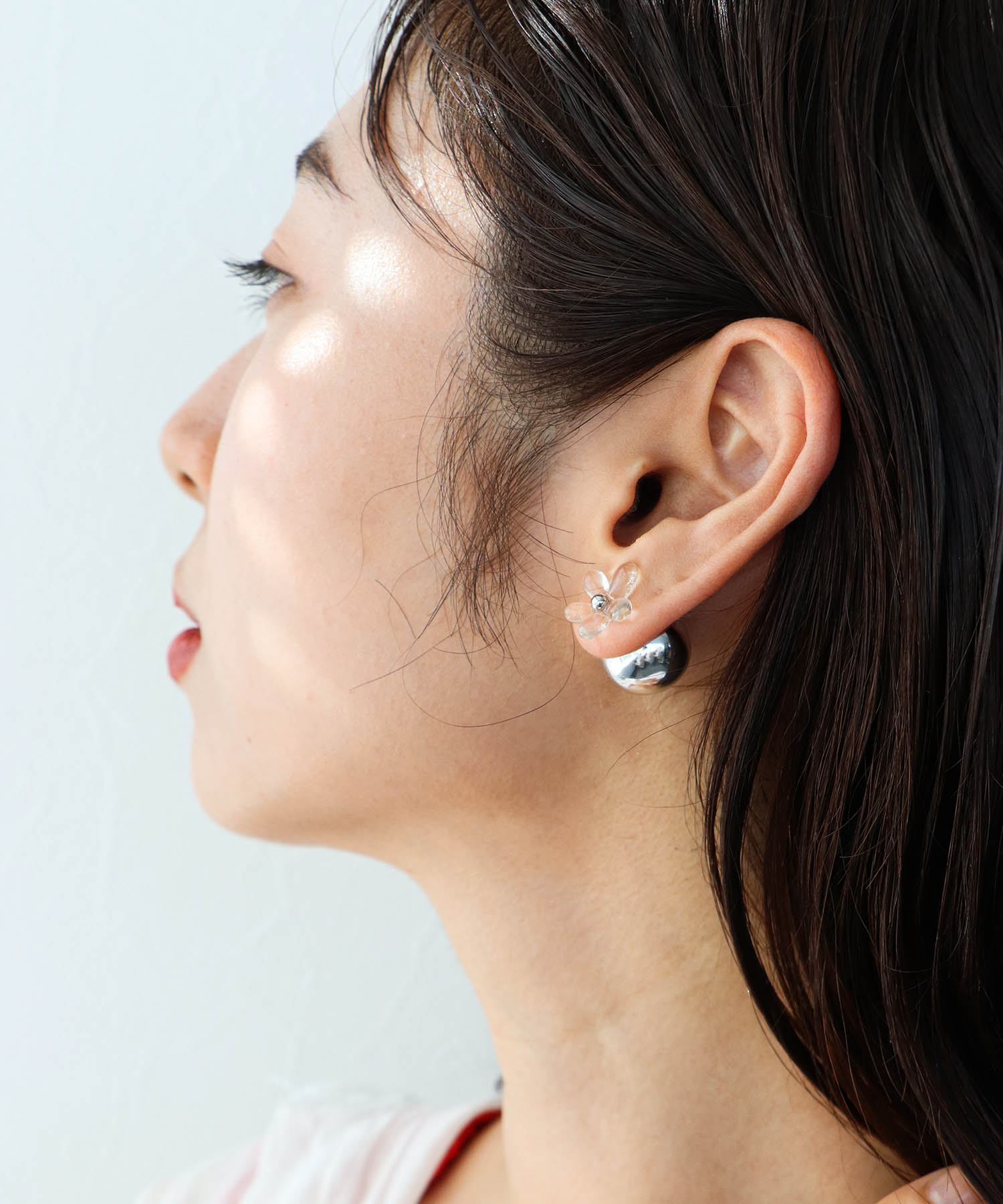 クリアフラワーバックキャッチピアス