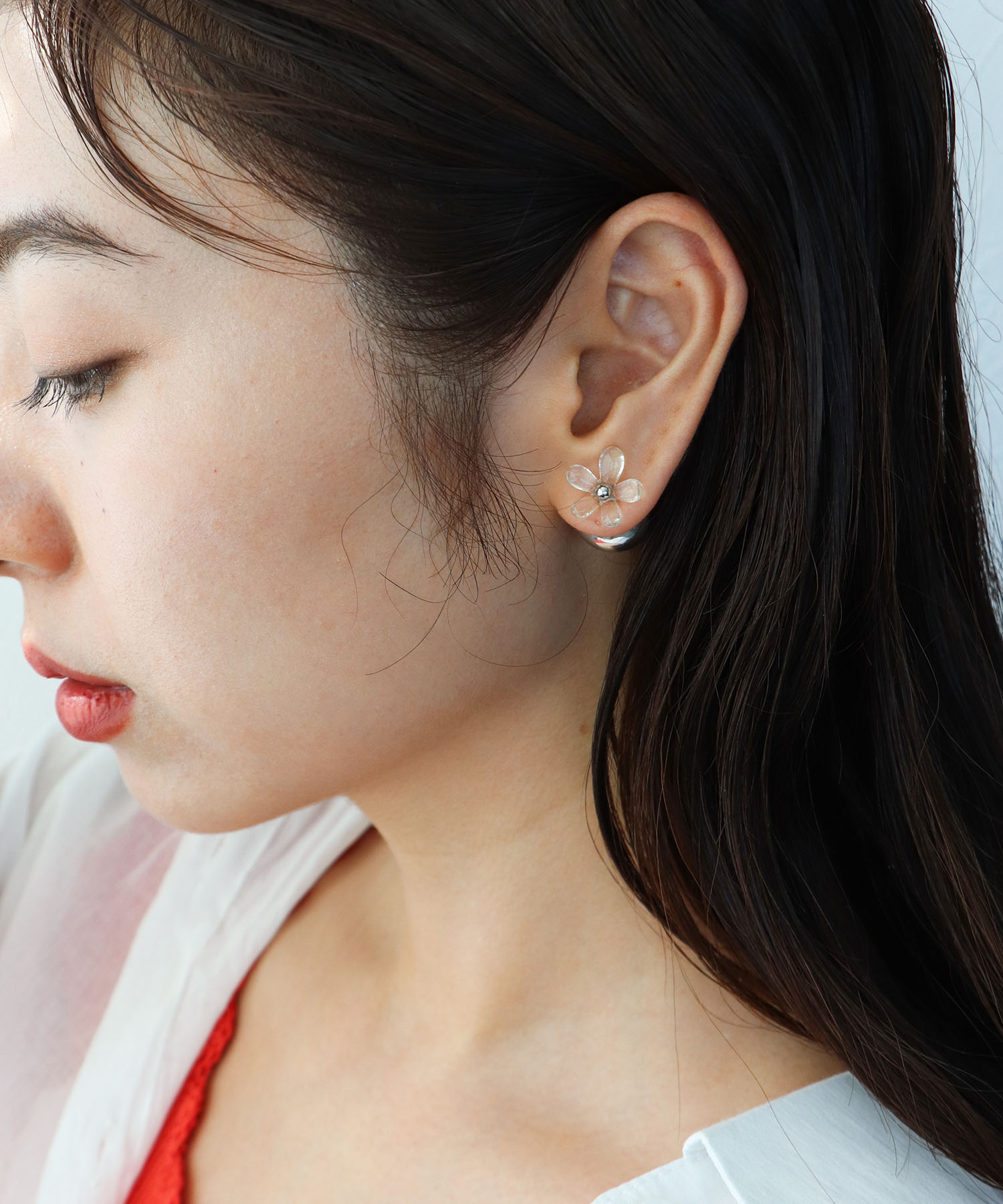 クリアフラワーバックキャッチピアス