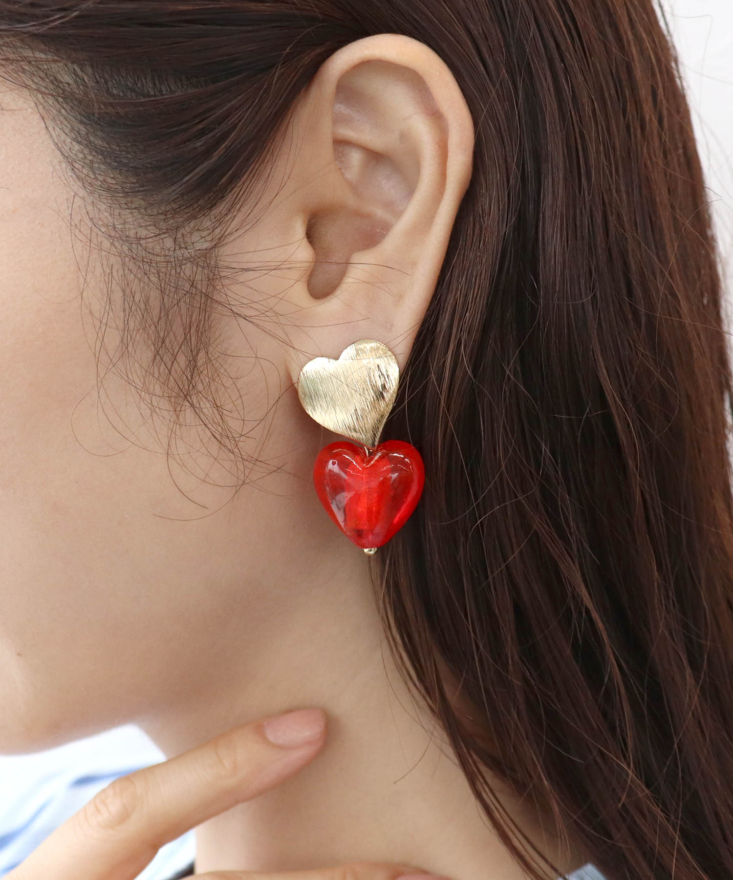 クリアダブルハートピアス