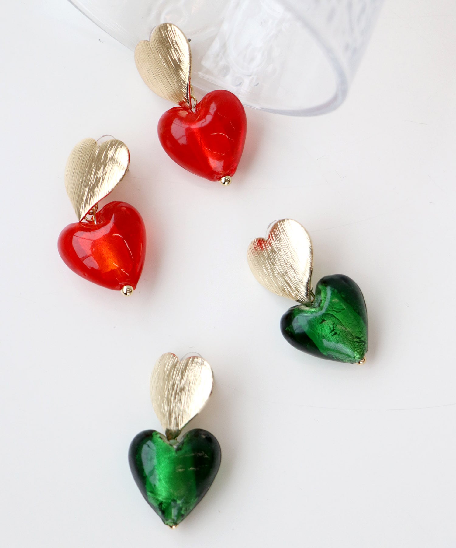 クリアダブルハートピアス