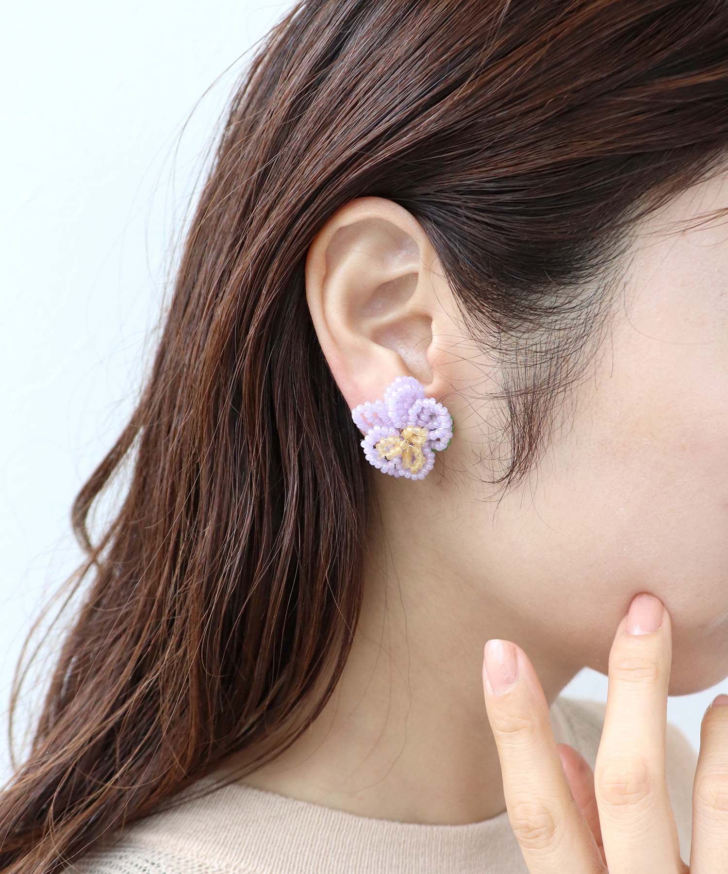 カラーフラワービーズイヤリング