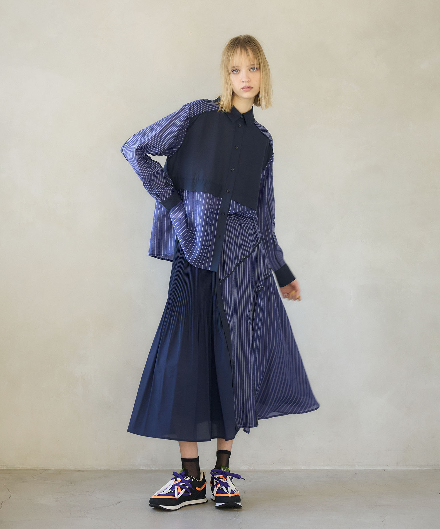 【MARECHAL TERRE】ストライプ切替パイピングシャツ