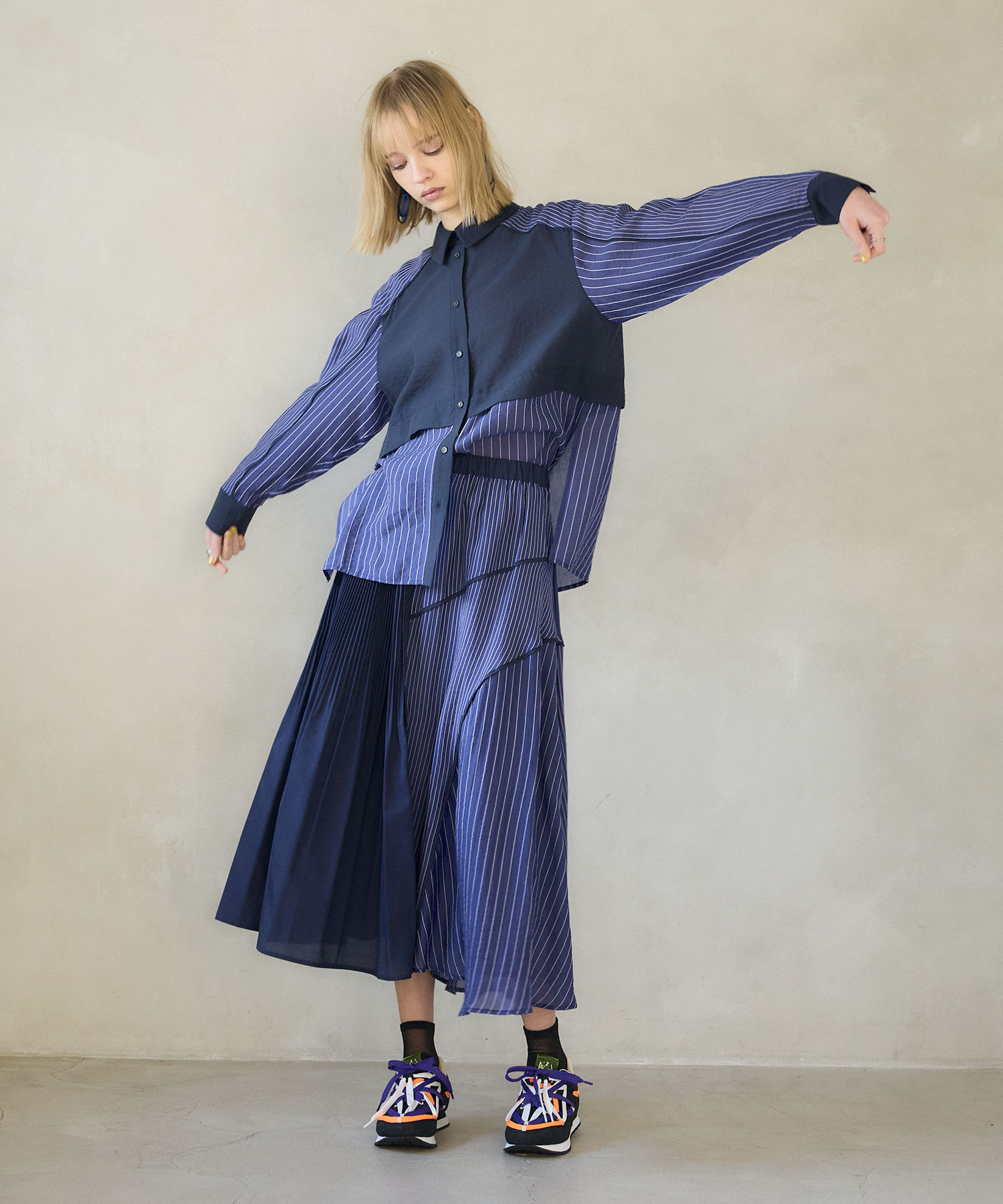 【MARECHAL TERRE】ストライプ切替パイピングシャツ