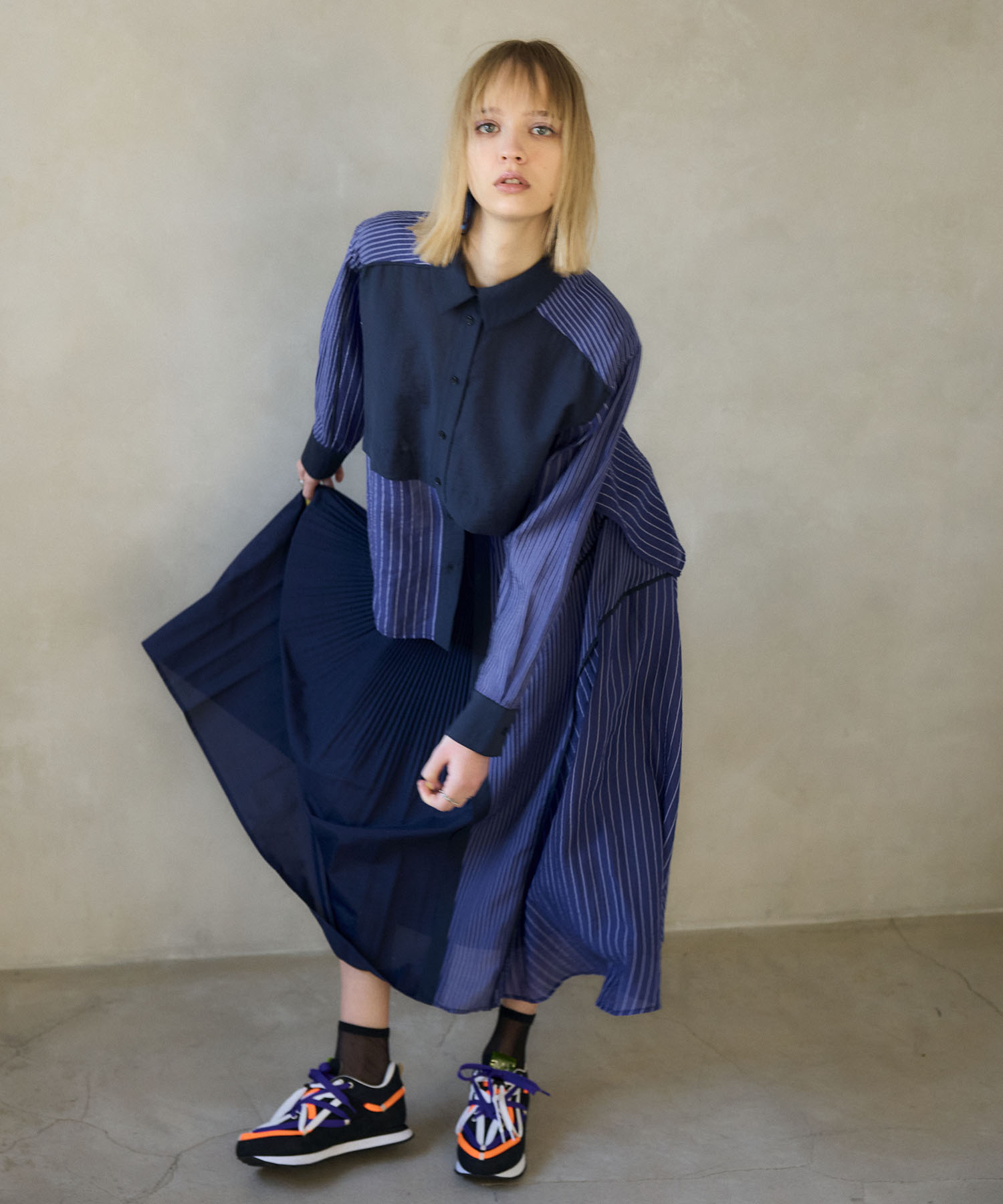 【MARECHAL TERRE】ストライプ切替パイピングシャツ