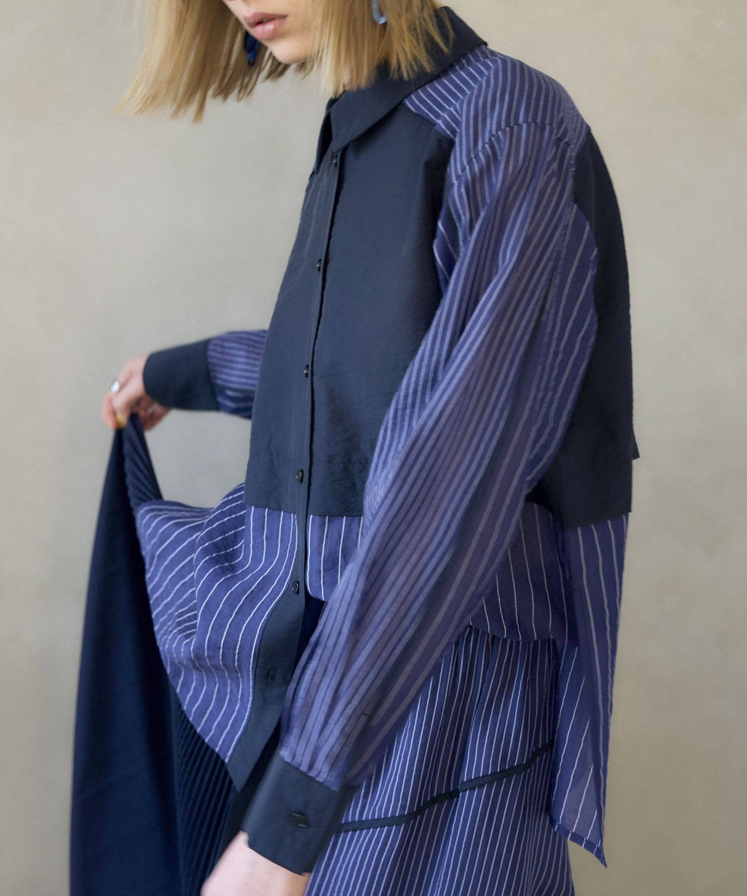 【MARECHAL TERRE】ストライプ切替パイピングシャツ