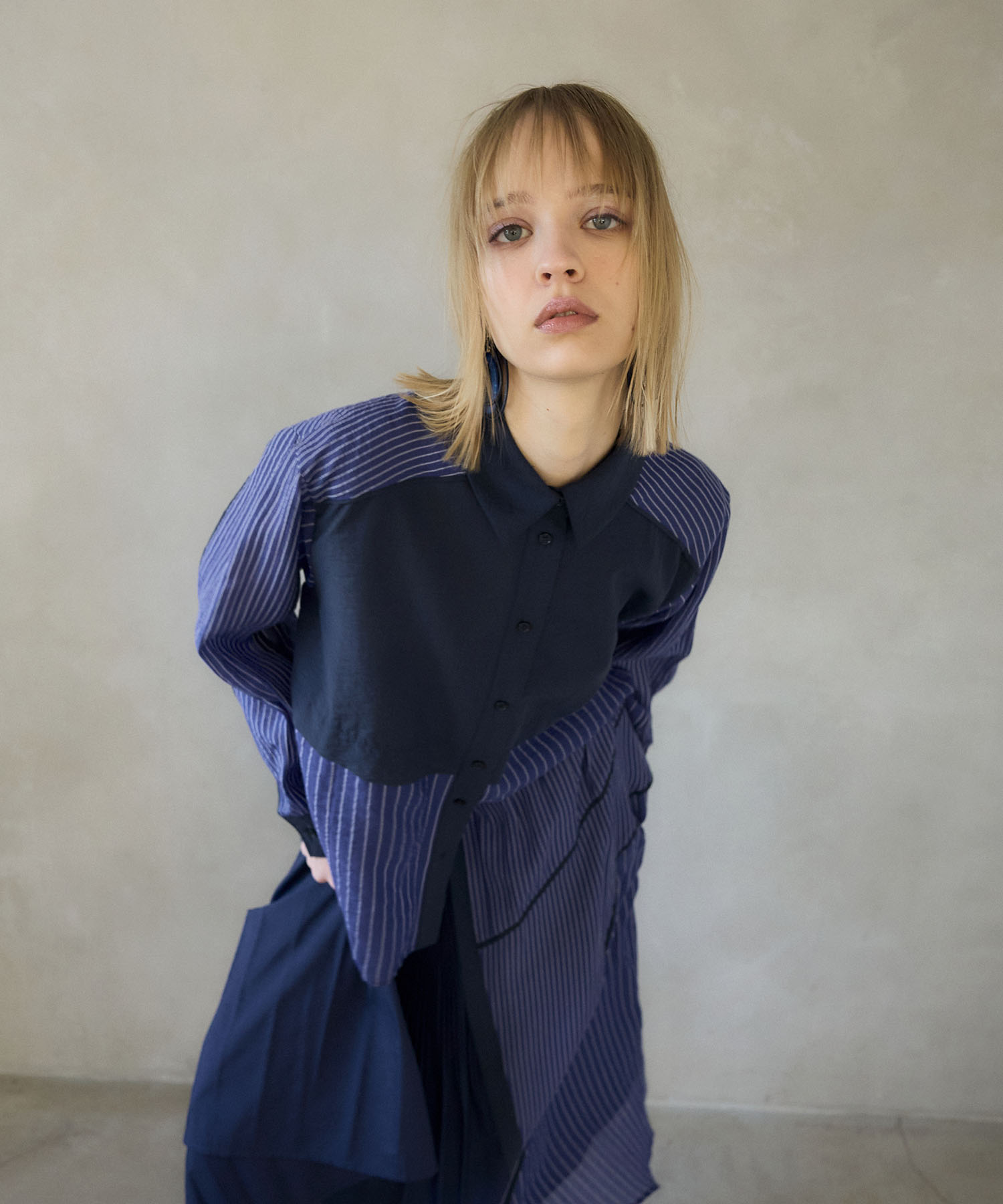 【MARECHAL TERRE】ストライプ切替パイピングシャツ