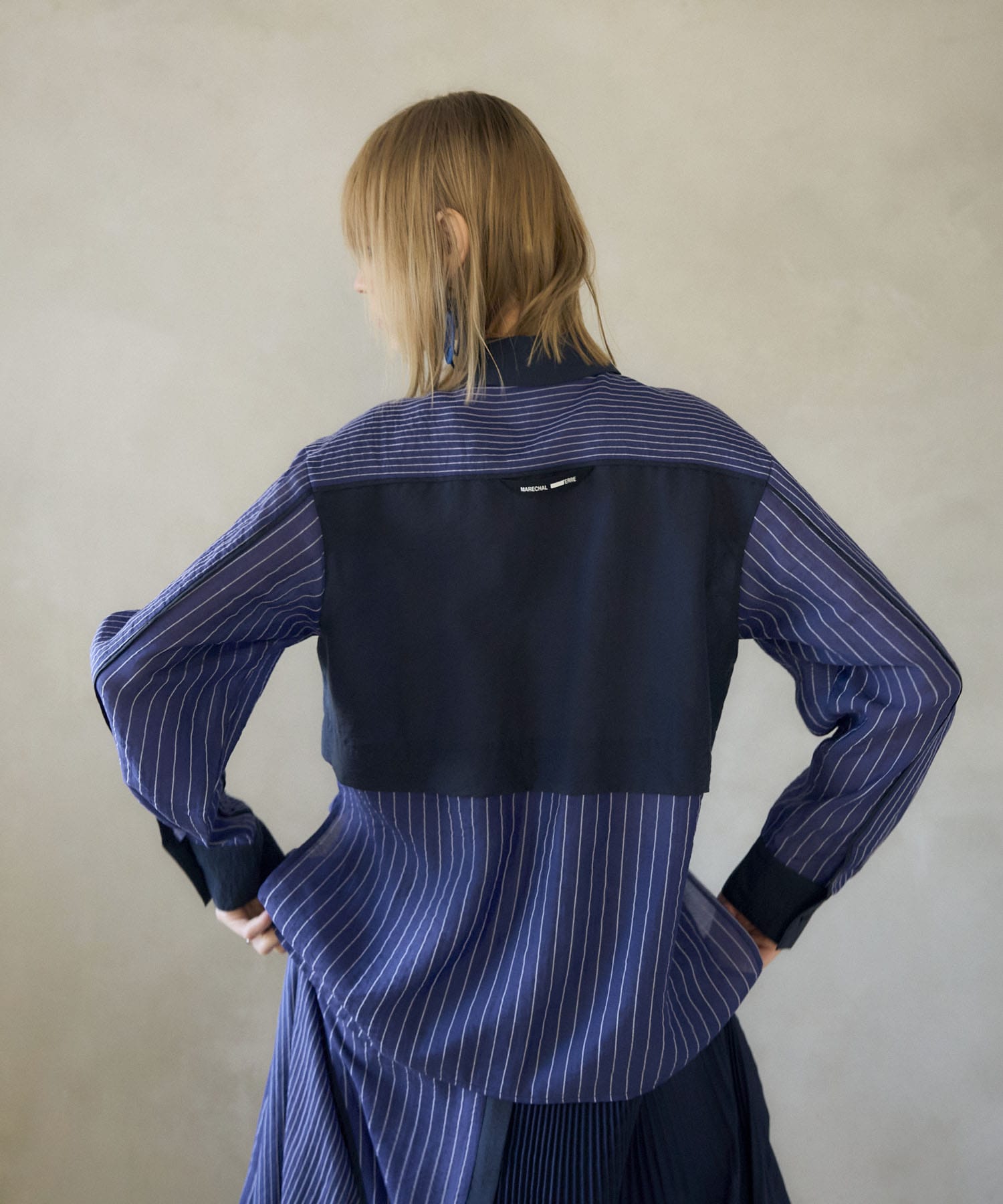 【MARECHAL TERRE】ストライプ切替パイピングシャツ