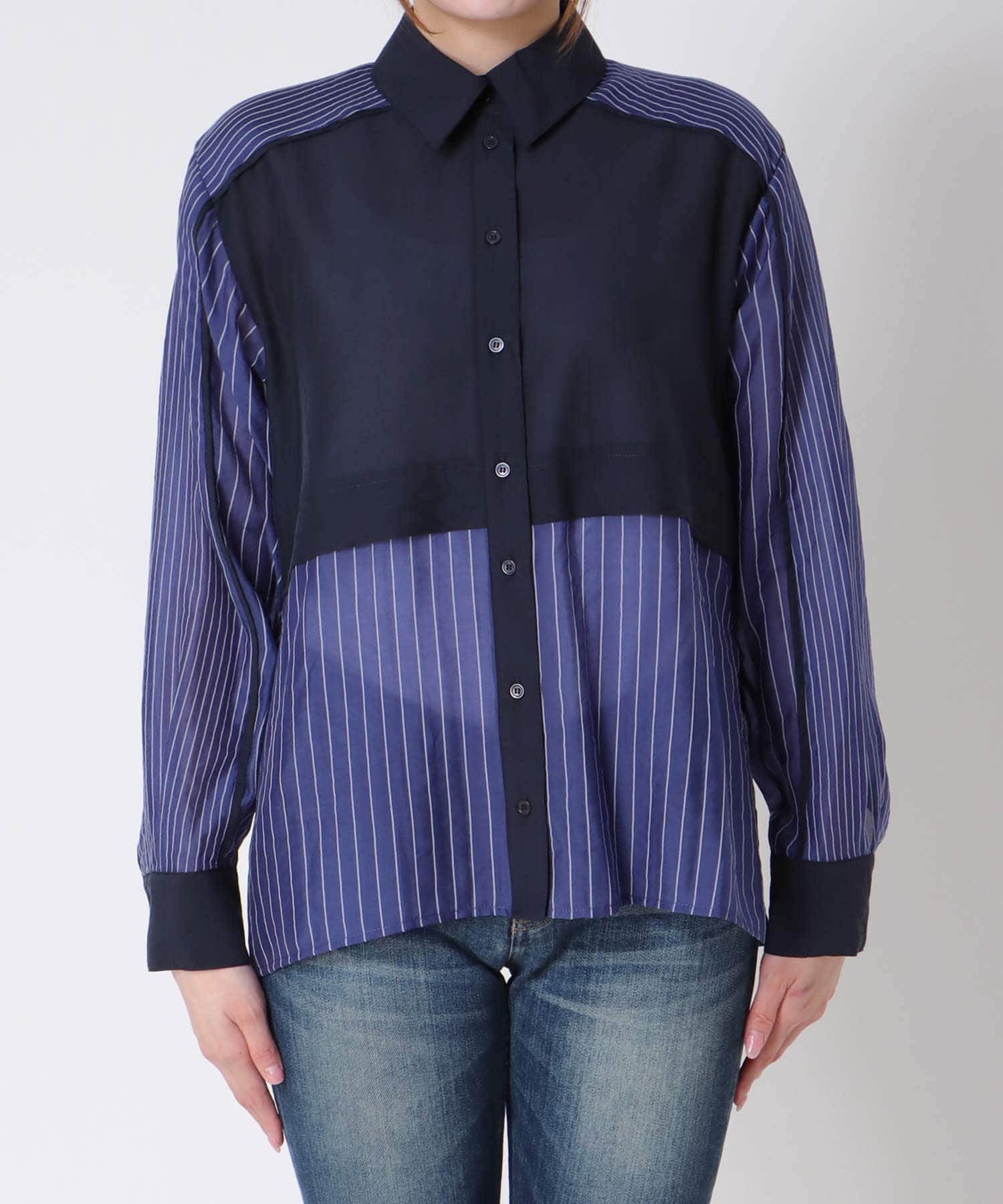 【MARECHAL TERRE】ストライプ切替パイピングシャツ